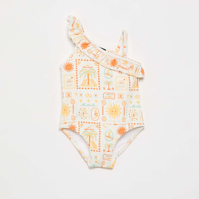 Maillot de bain 1 pièce avec col volanté BLANC