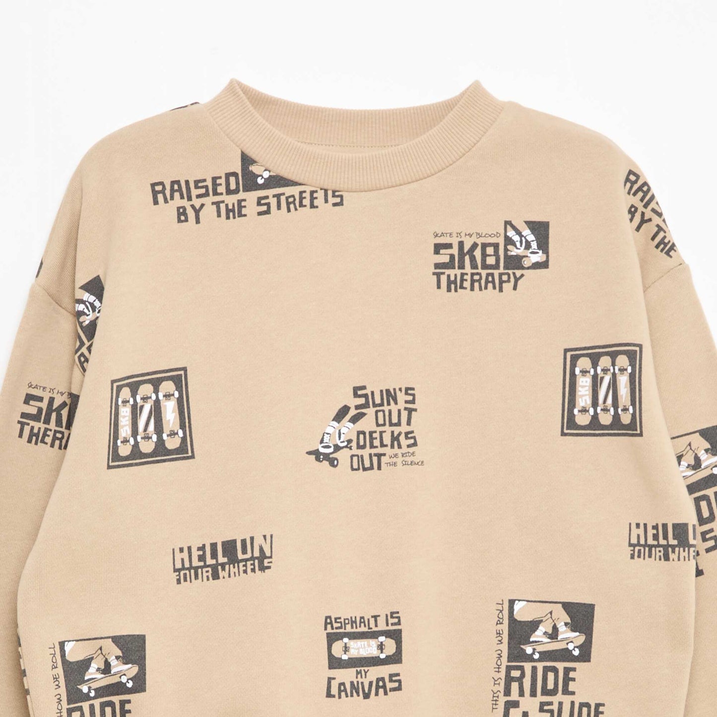 Pull col rond imprimé en coton BEIGE