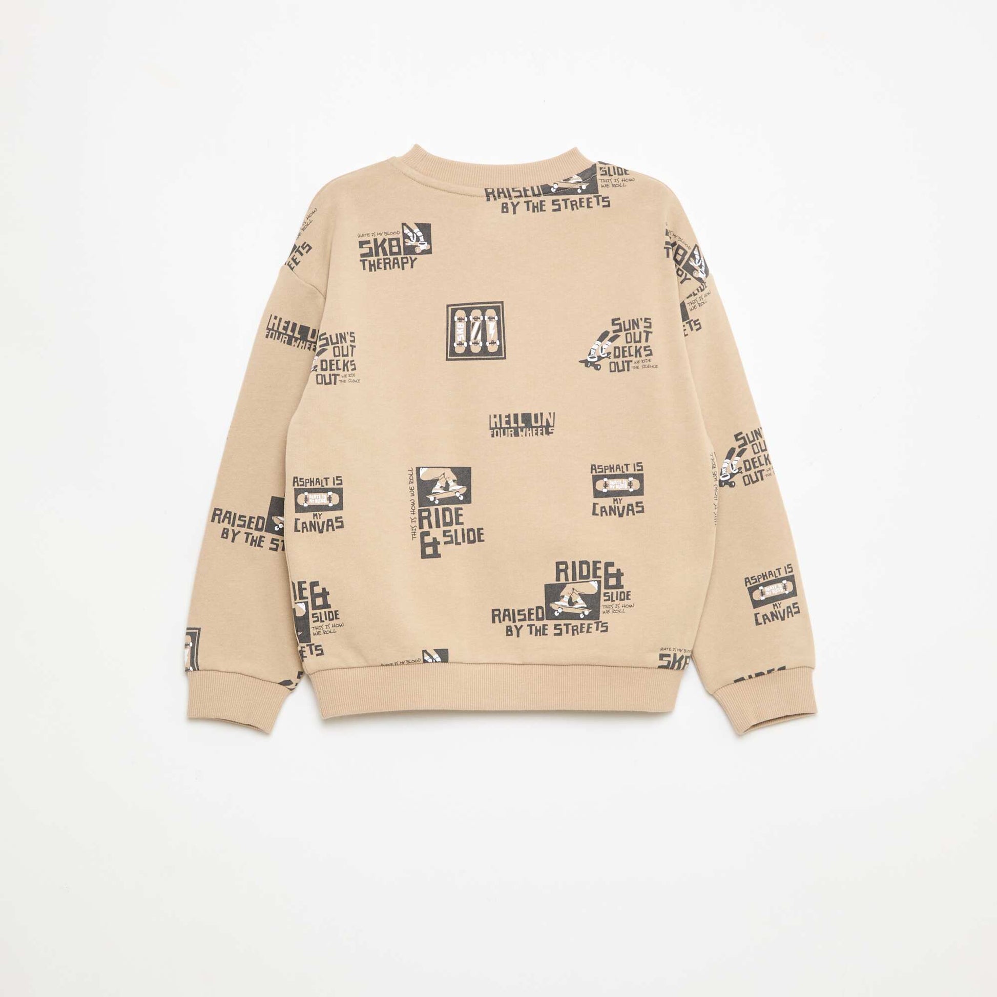 Pull col rond imprimé en coton BEIGE
