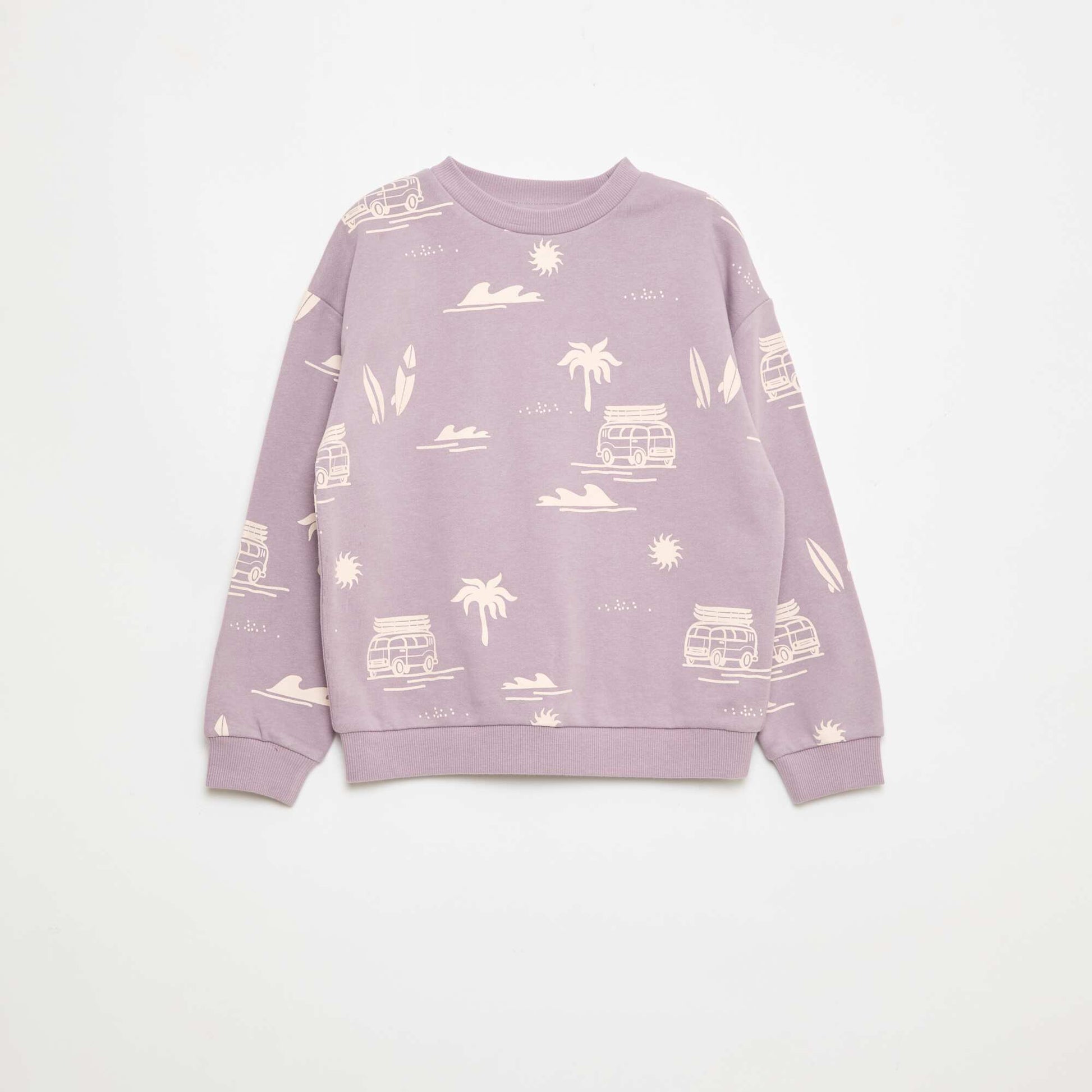 Pull col rond imprimé en coton VIOLET