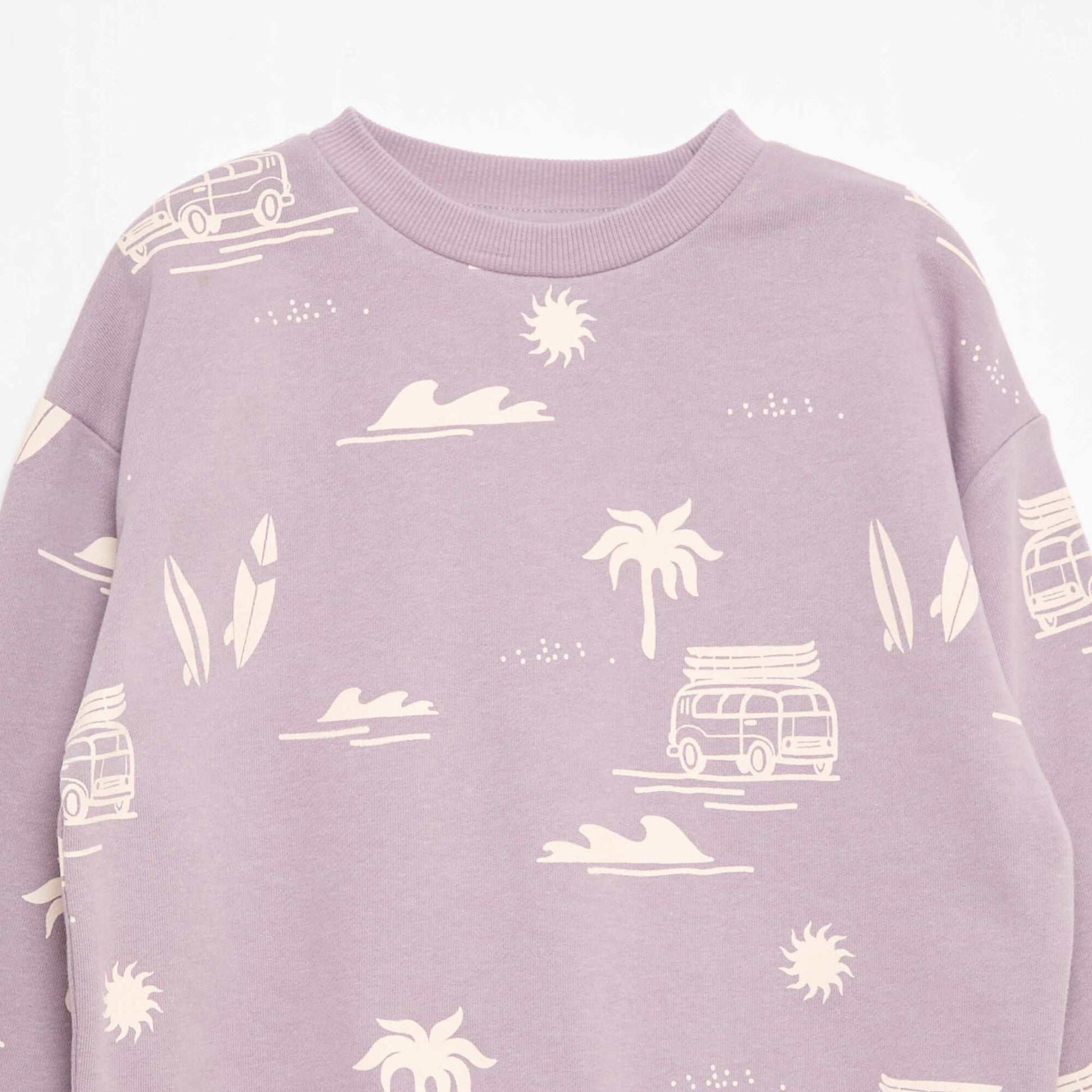 Pull col rond imprimé en coton VIOLET