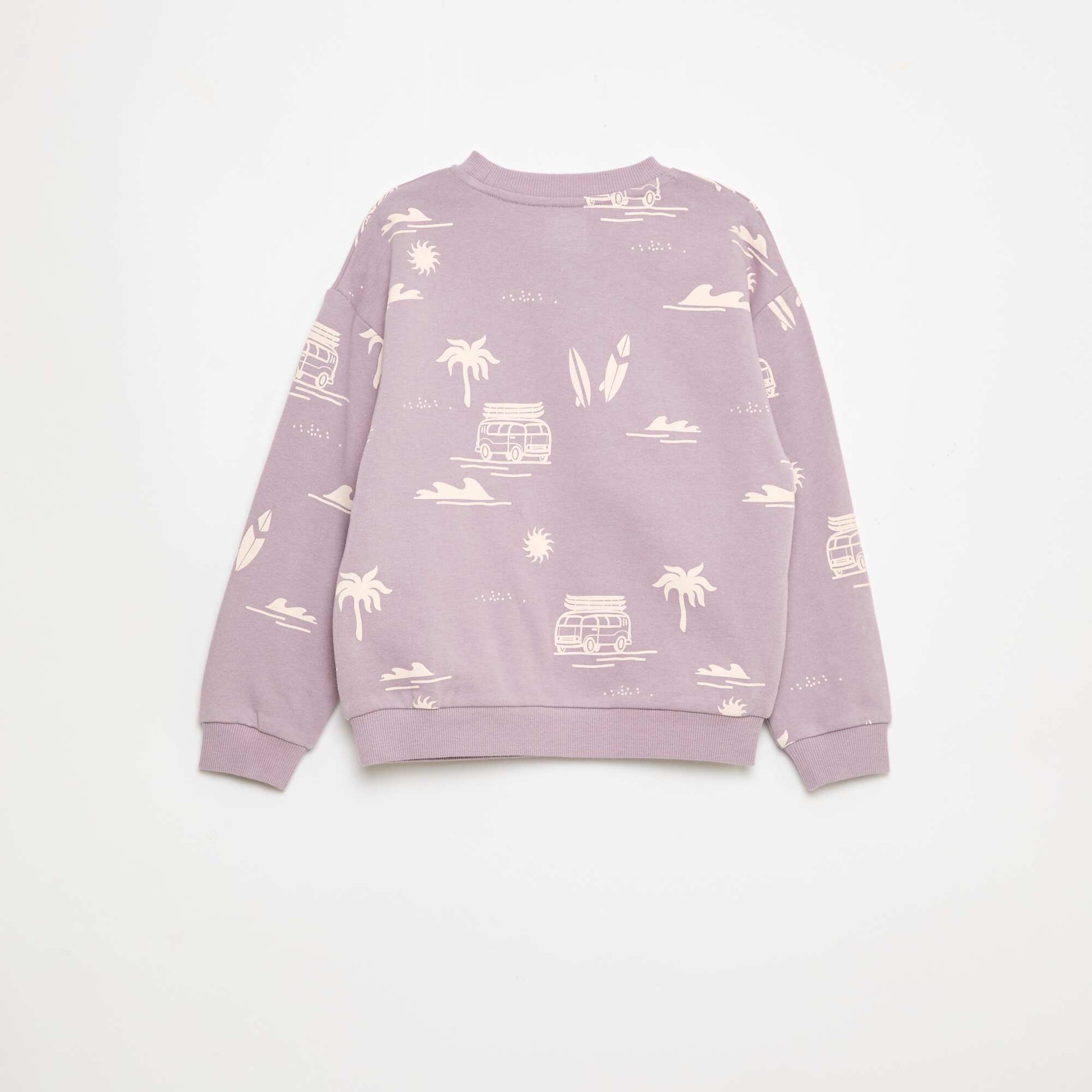 Pull col rond imprimé en coton VIOLET