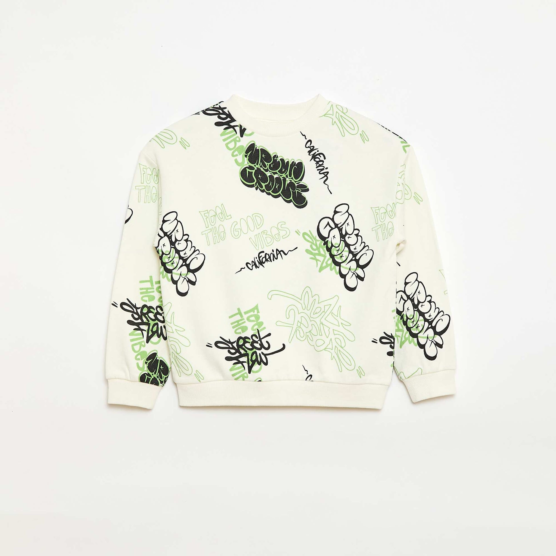 Pull col rond imprimé en coton BLANC