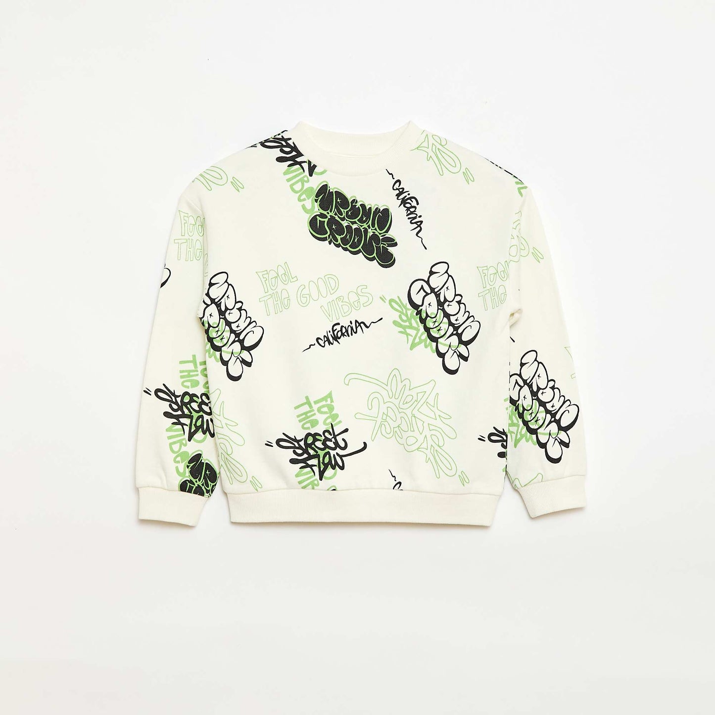 Pull col rond imprimé en coton BLANC