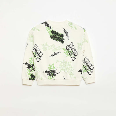 Pull col rond imprimé en coton BLANC