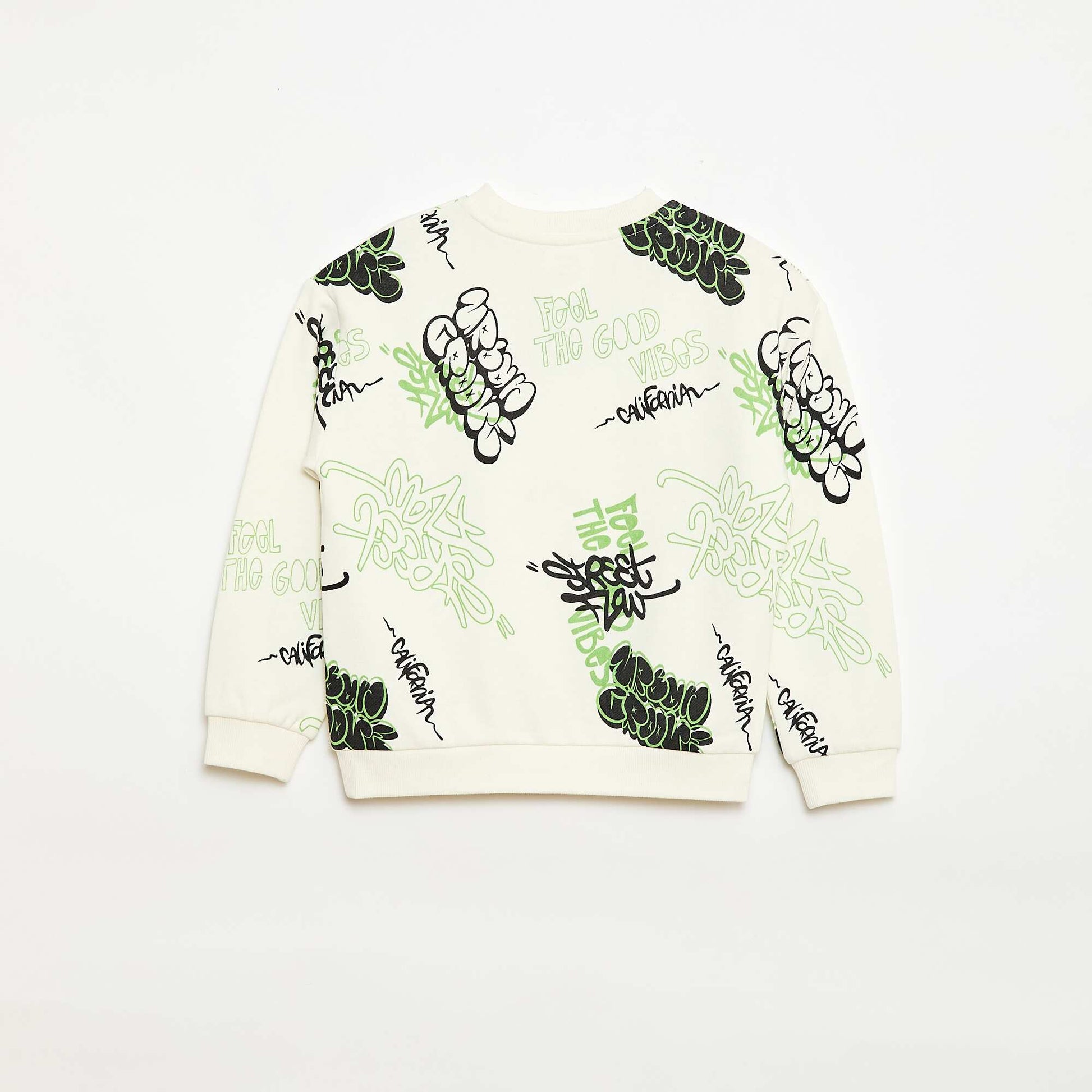 Pull col rond imprimé en coton BLANC