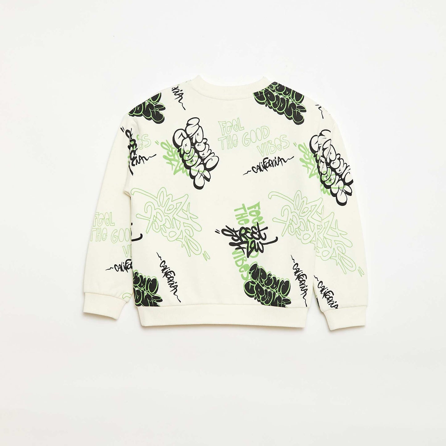 Pull col rond imprimé en coton BLANC