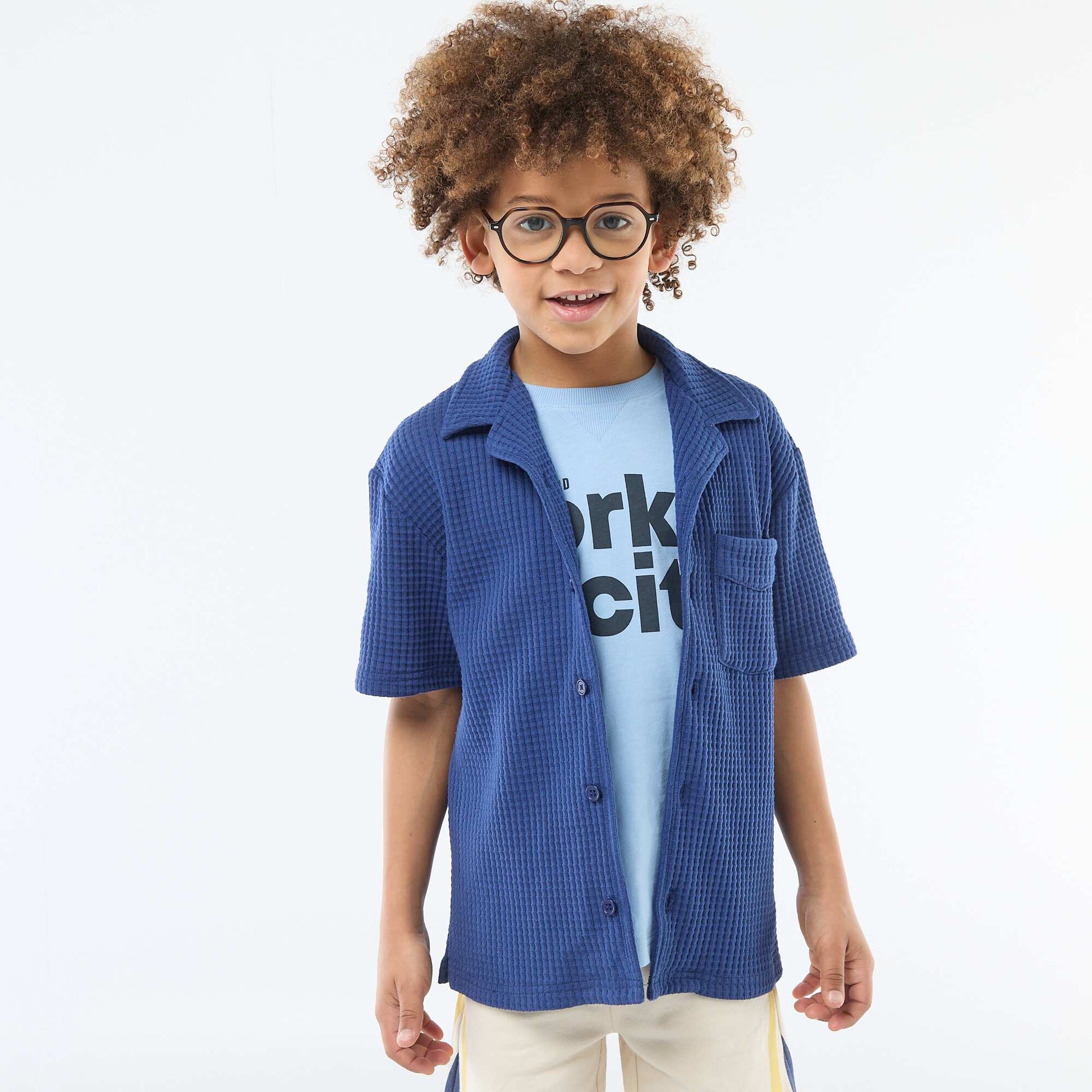 Chemise gaufrée unie BLEU