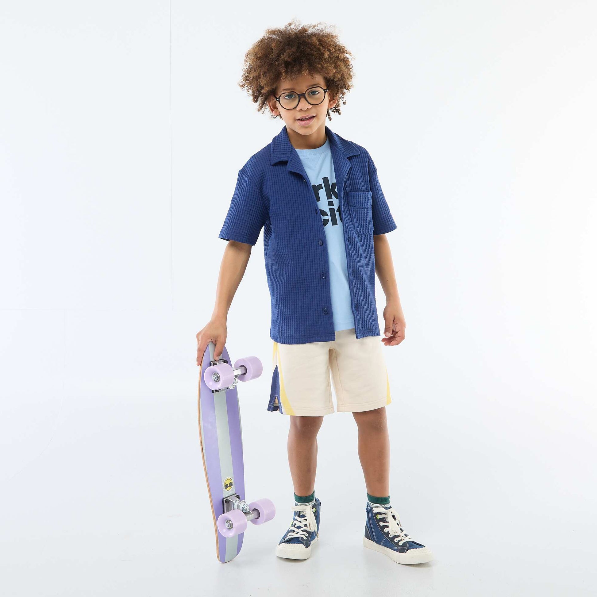 Chemise gaufrée unie BLEU