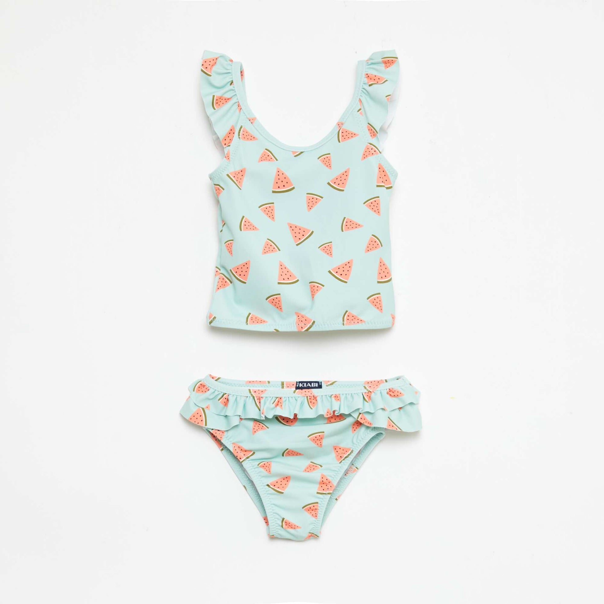 Maillot de bain 2 pièces avec effet volanté VERT