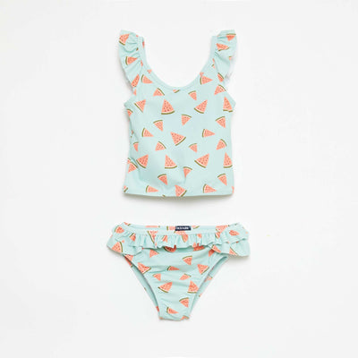 Maillot de bain 2 pièces avec effet volanté VERT