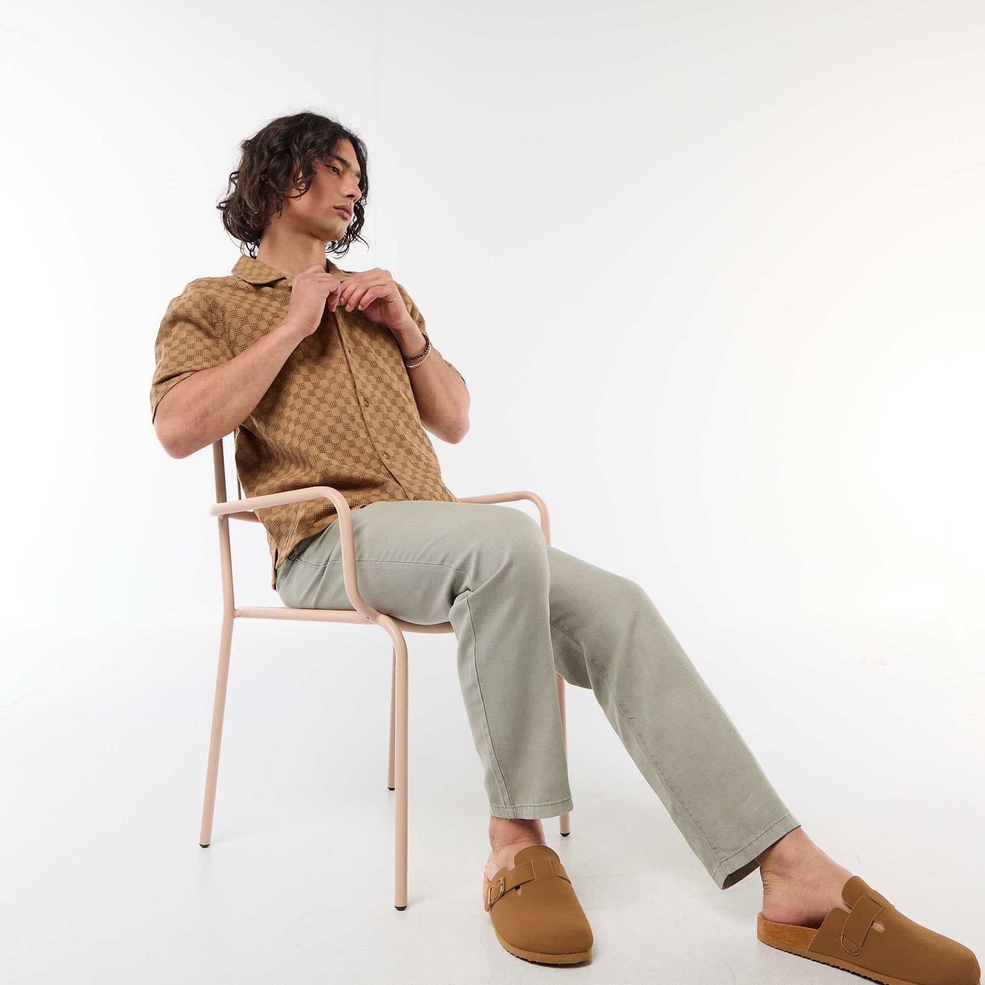 Chemise en maille fantaisie à manches courtes MARRON