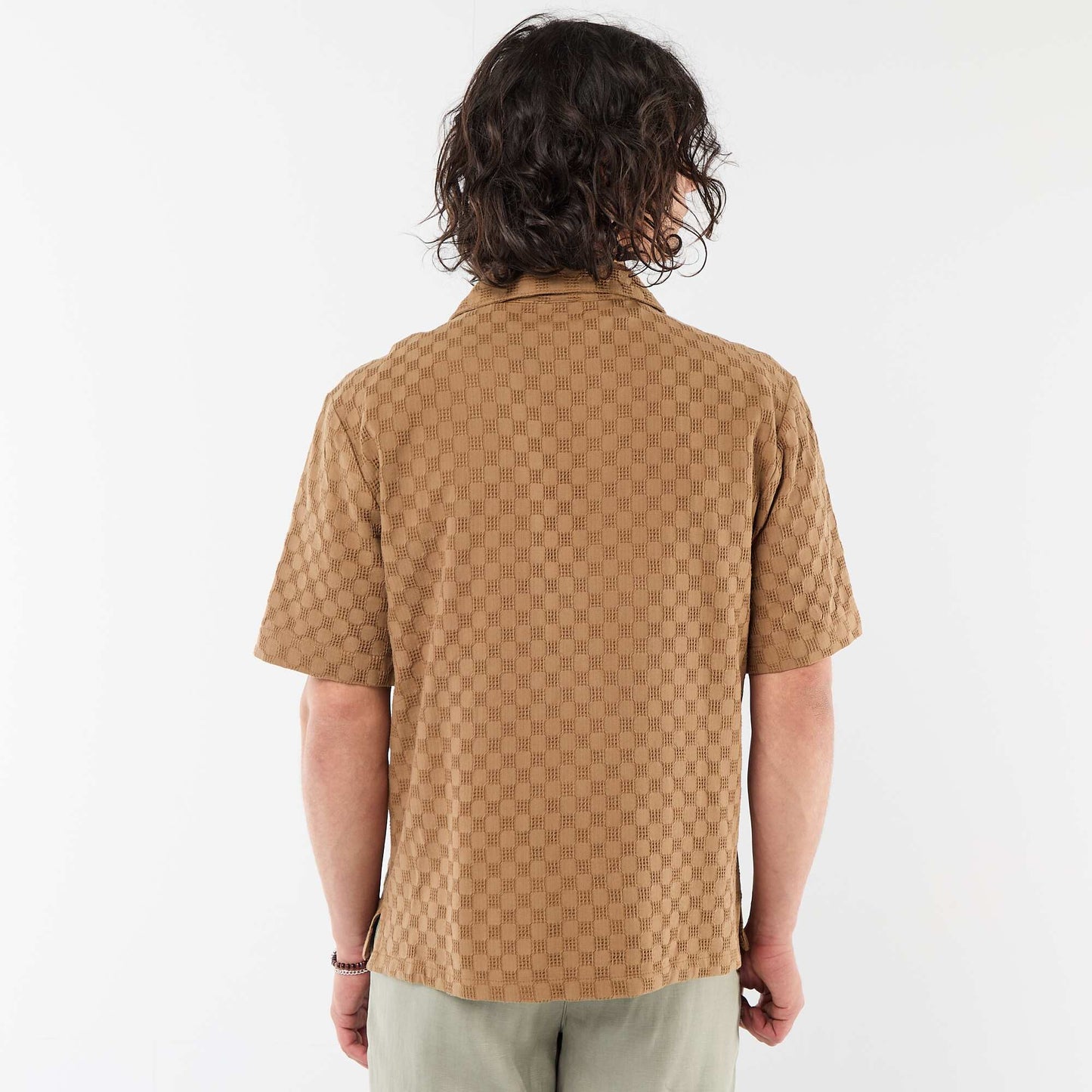 Chemise en maille fantaisie à manches courtes MARRON