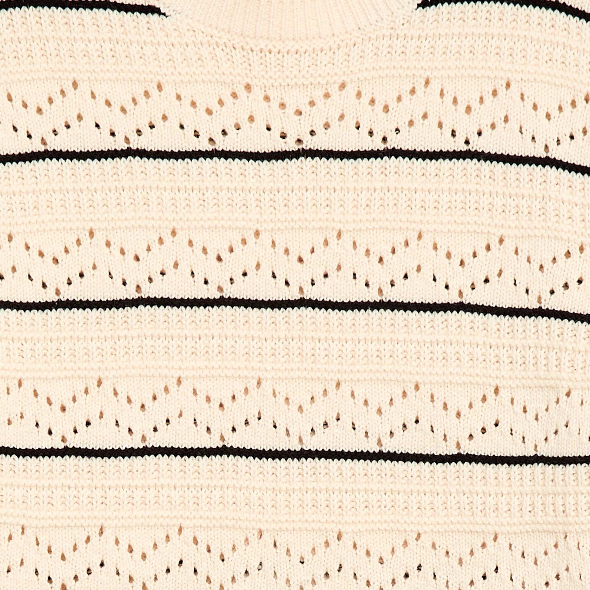 Pull col rond maillé fantaisie avec motifs ajourés en coton BLANC