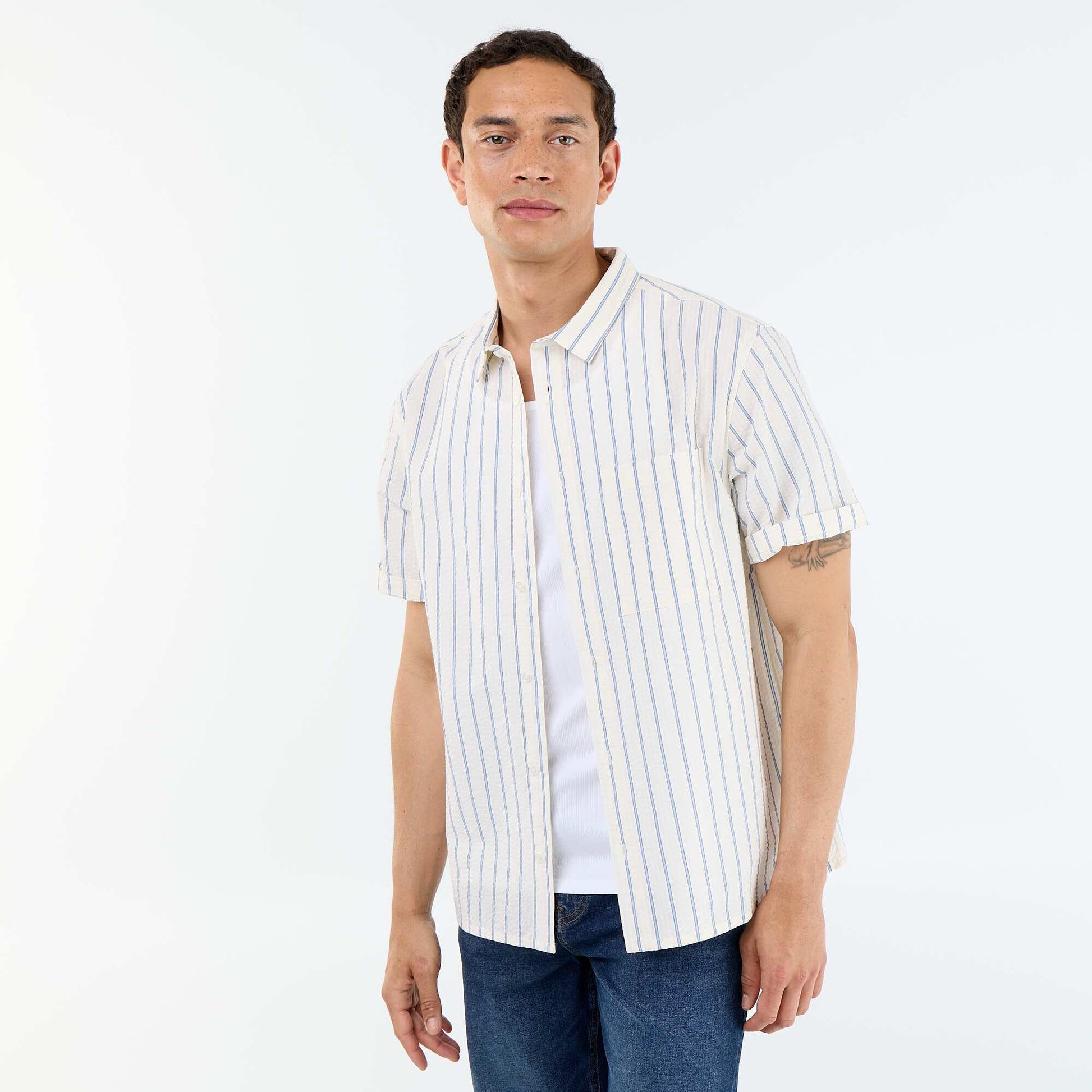Chemise à manches courtes avec rayures BLANC