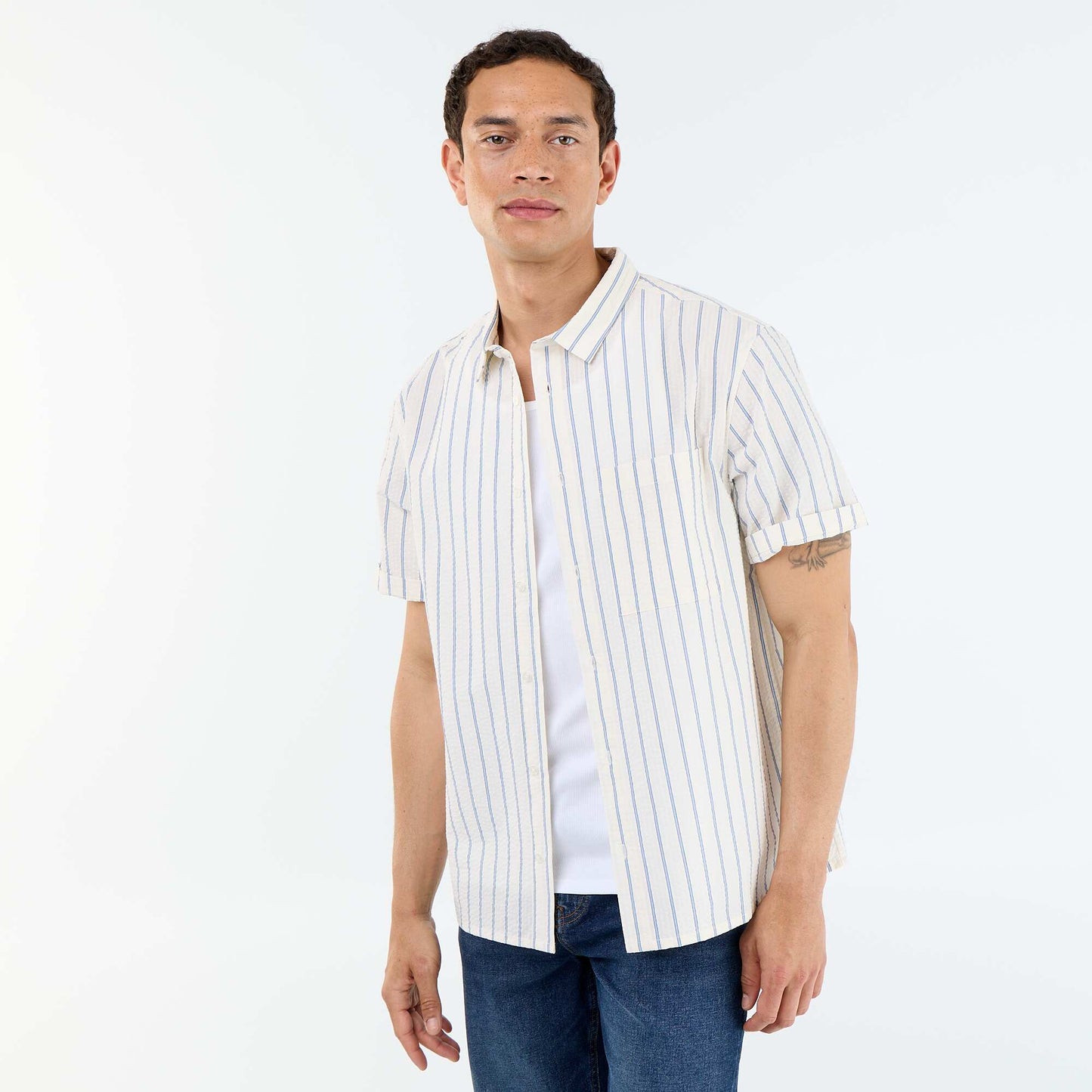 Chemise à manches courtes avec rayures BLANC