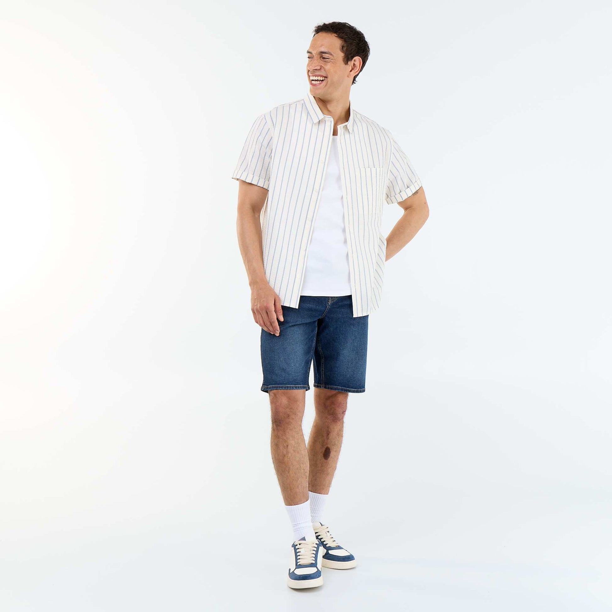 Chemise à manches courtes avec rayures BLANC