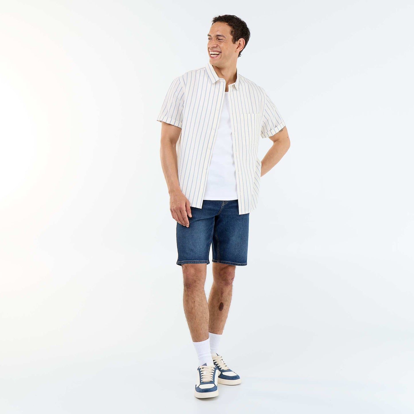 Chemise à manches courtes avec rayures BLANC
