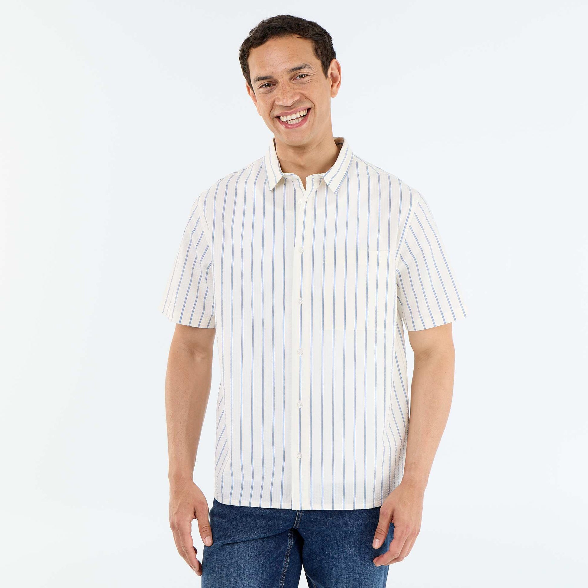 Chemise à manches courtes avec rayures BLANC