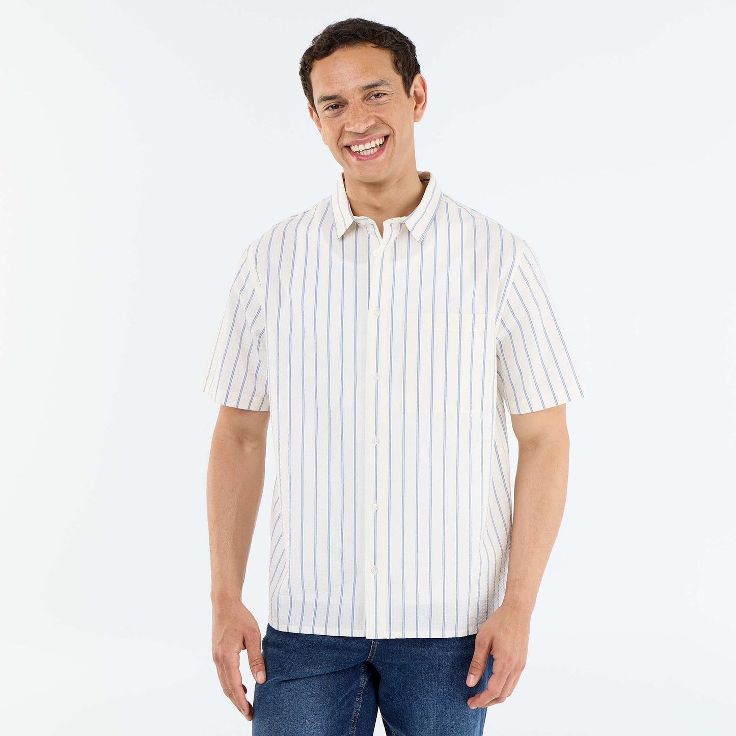 Chemise à manches courtes avec rayures BLANC