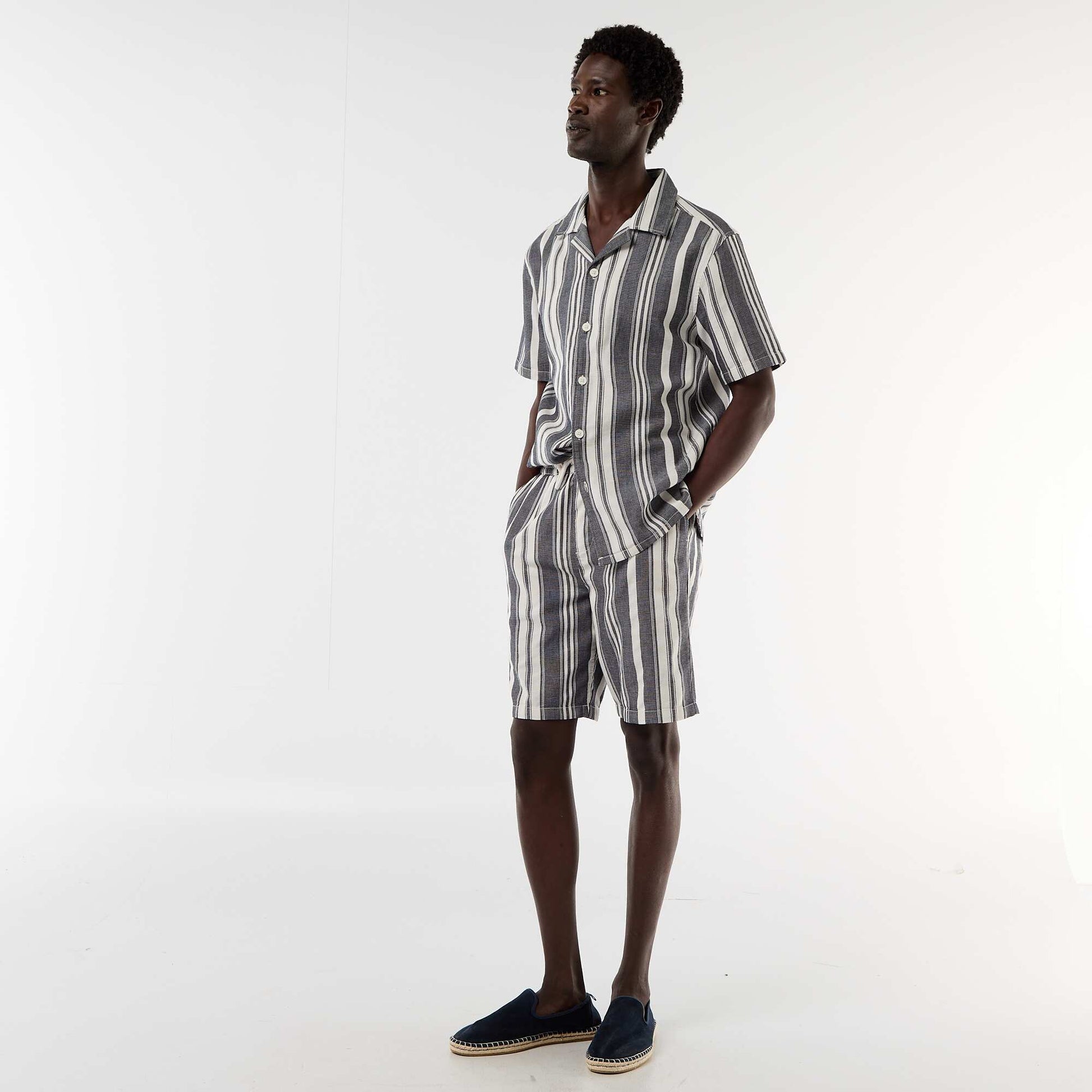 Chemise rayée à manches courtes NOIR