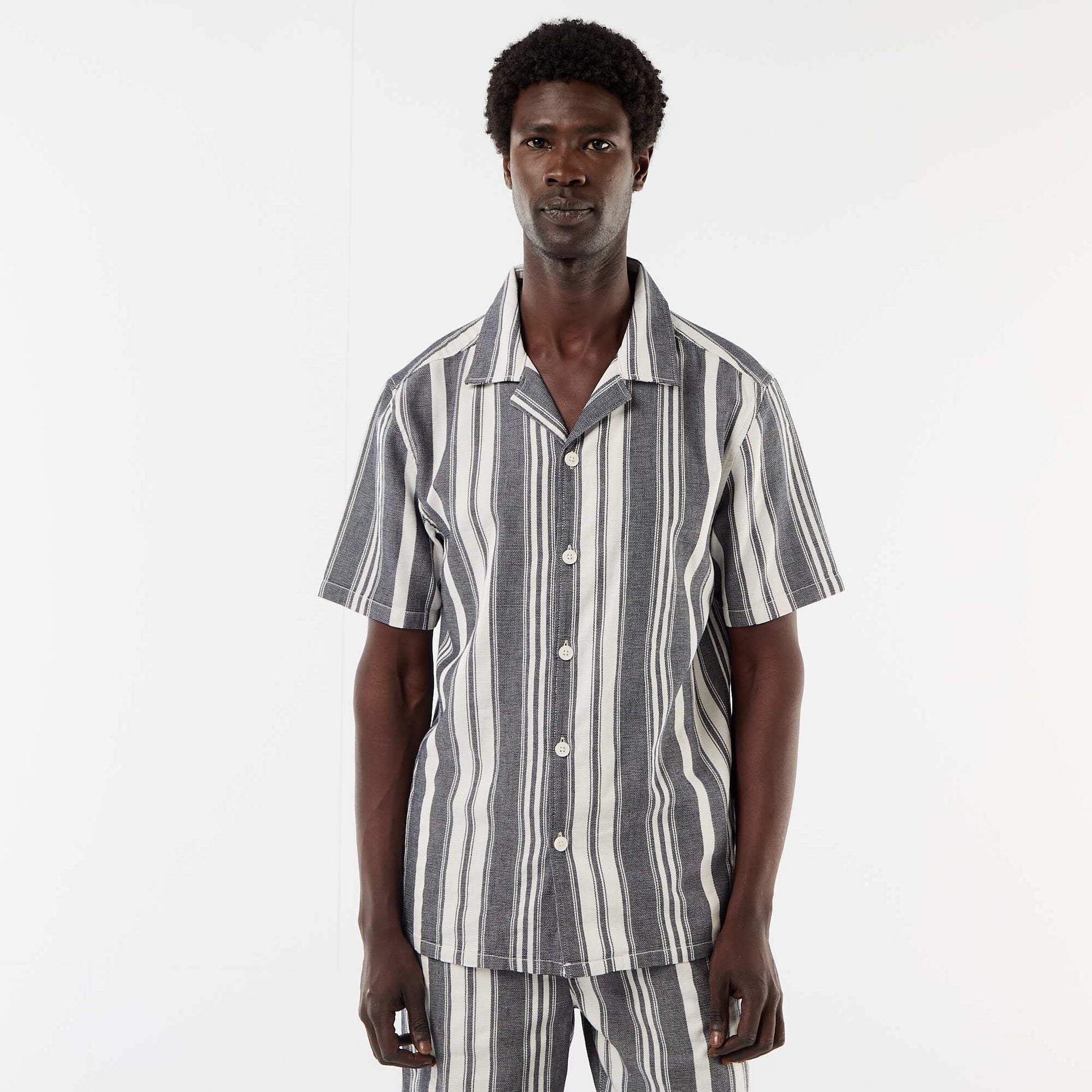 Chemise rayée à manches courtes NOIR