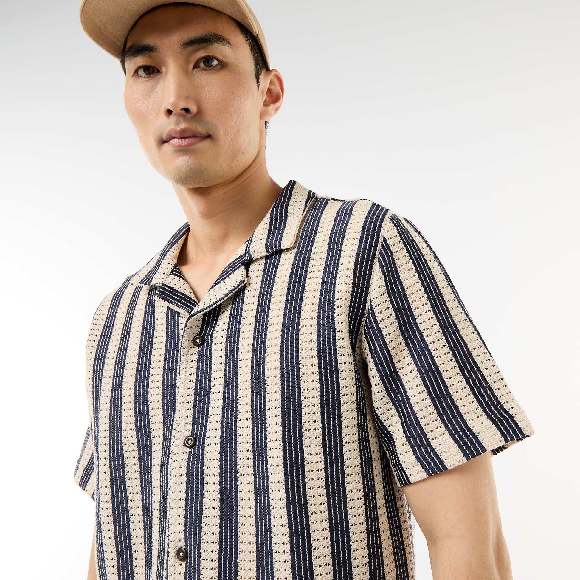 Chemise manches courtes en maille crochet BLEU