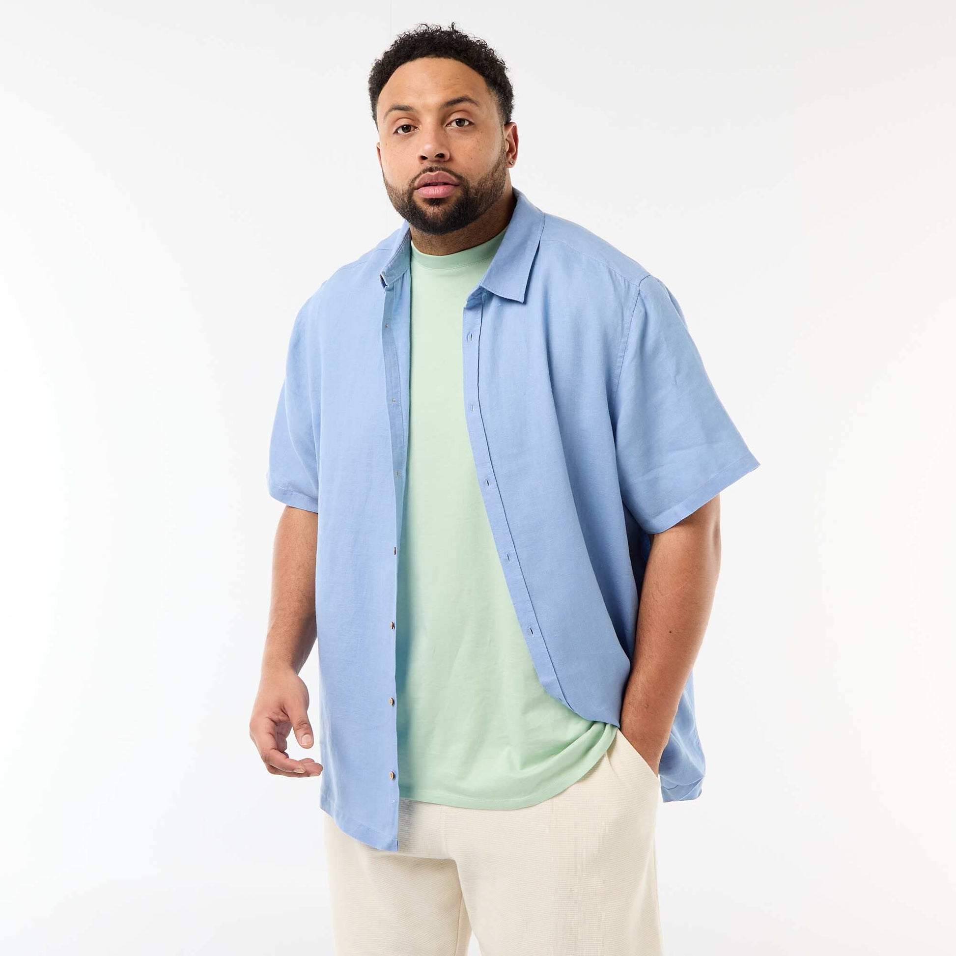 Chemise manches courtes en lin BLEU