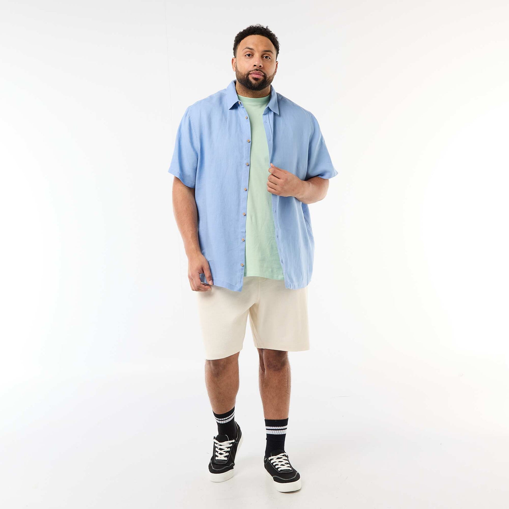 Chemise manches courtes en lin BLEU