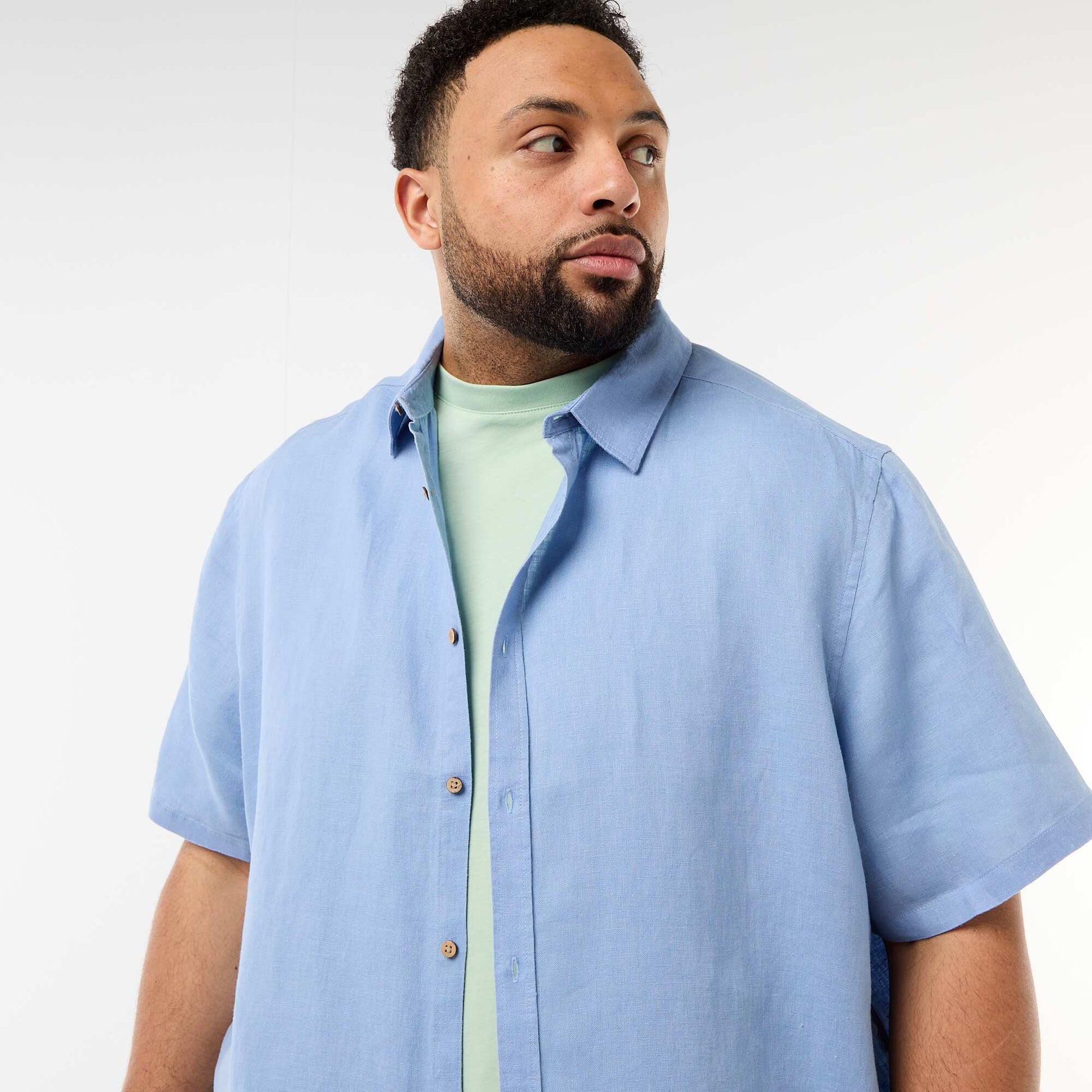 Chemise manches courtes en lin BLEU