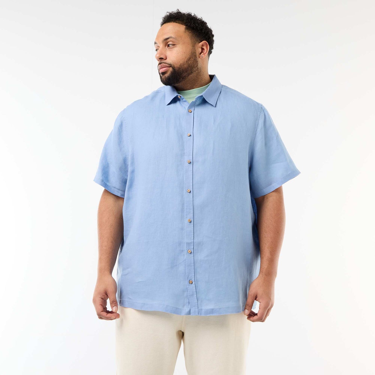 Chemise manches courtes en lin BLEU