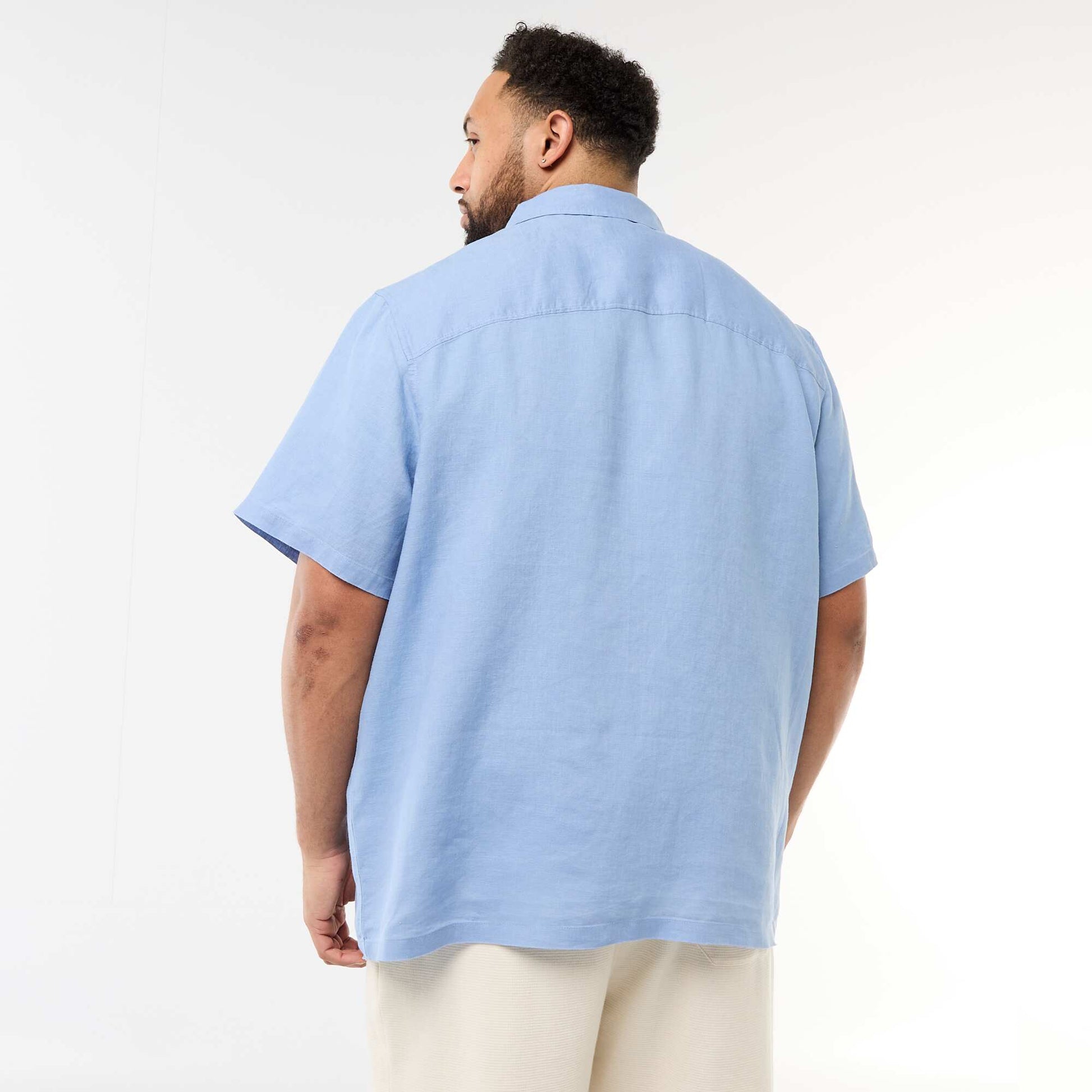 Chemise manches courtes en lin BLEU