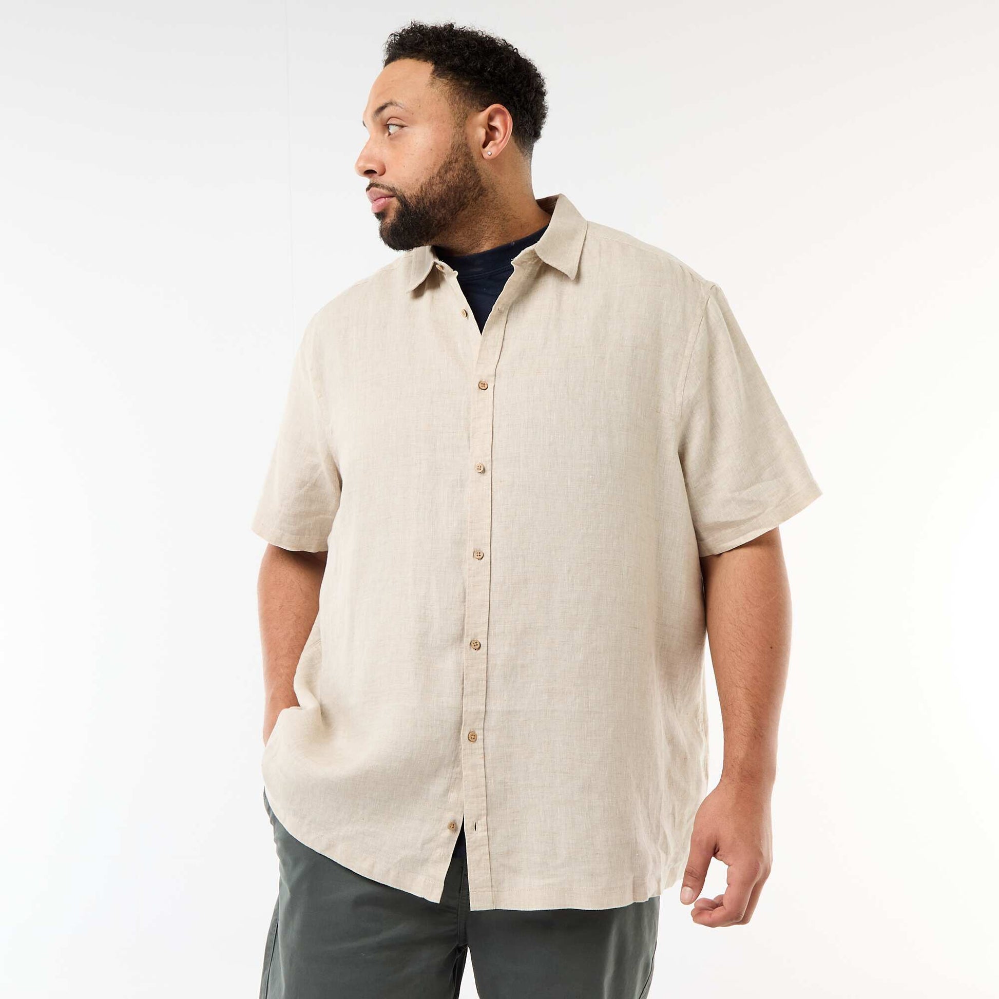 Chemise manches courtes en lin BEIGE