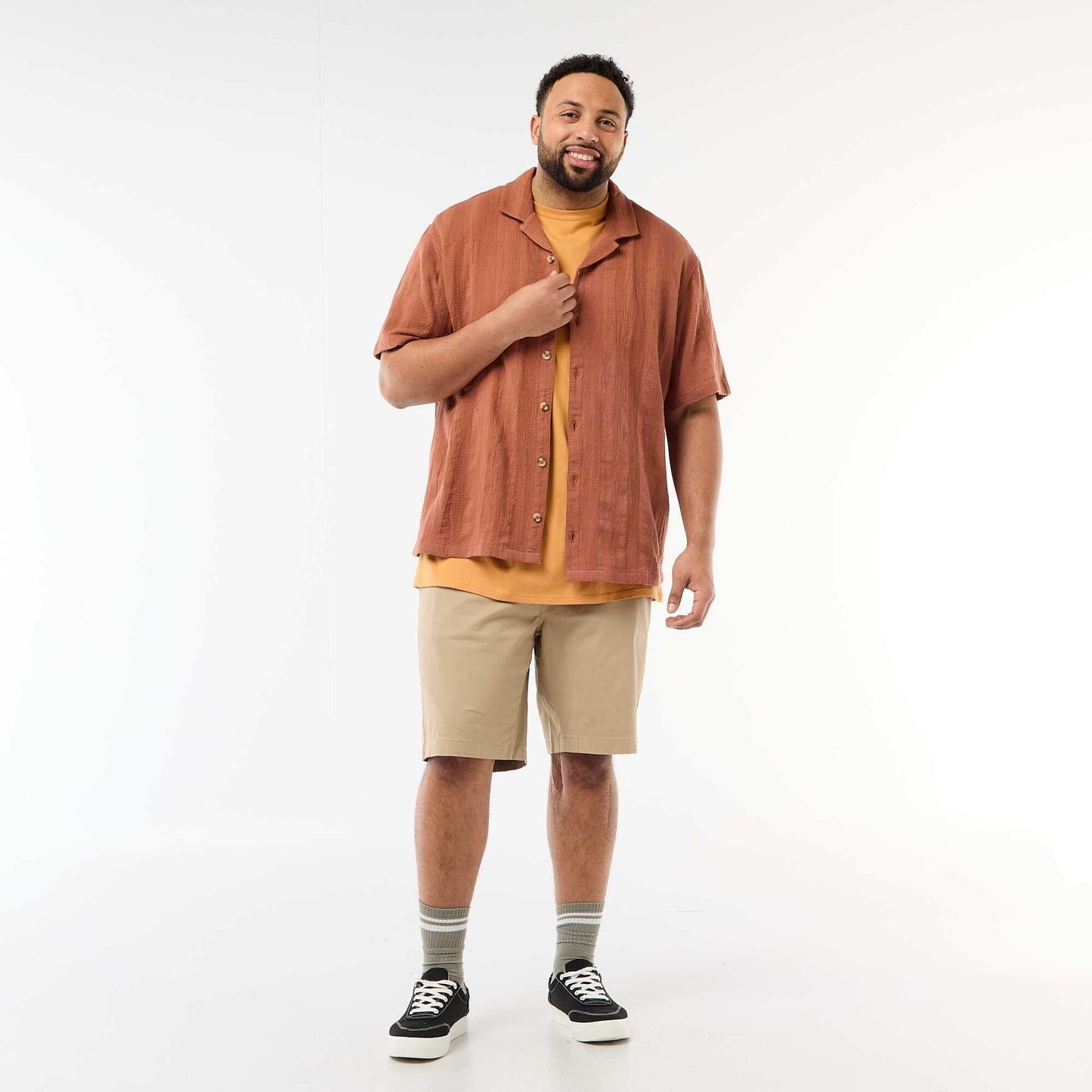 Chemise en maille fantaisie à manches courtes MARRON