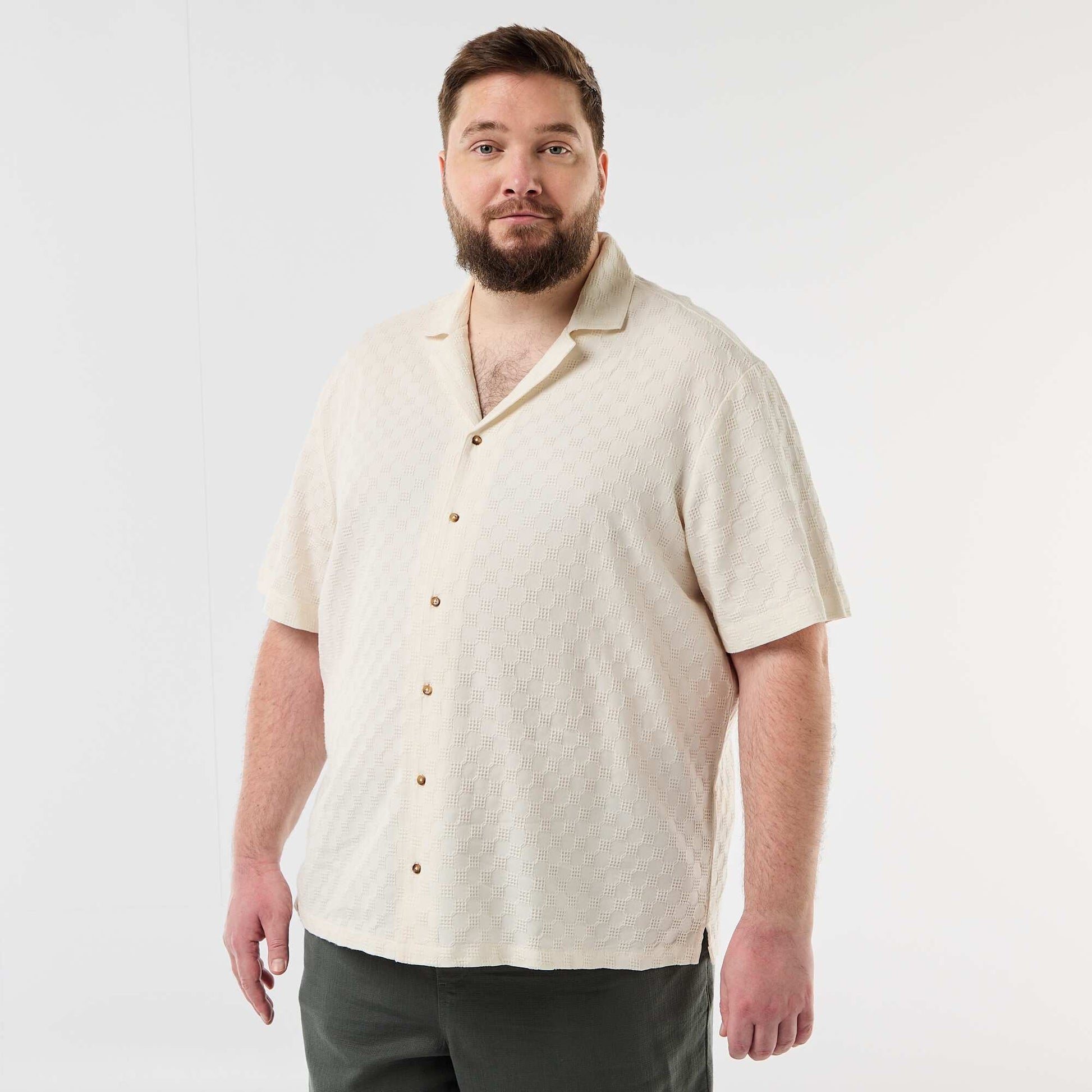 Chemise manches courtes en maille fantaisie BLANC