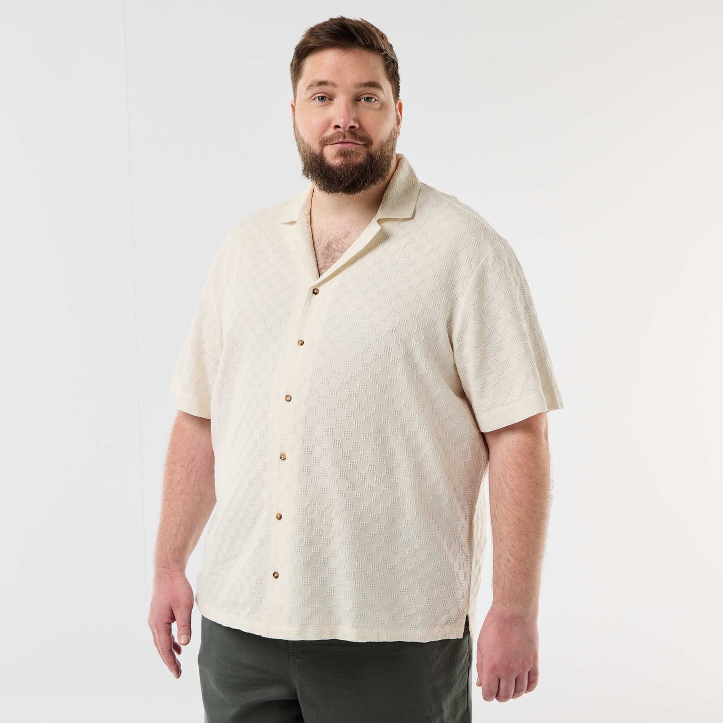 Chemise manches courtes en maille fantaisie BLANC