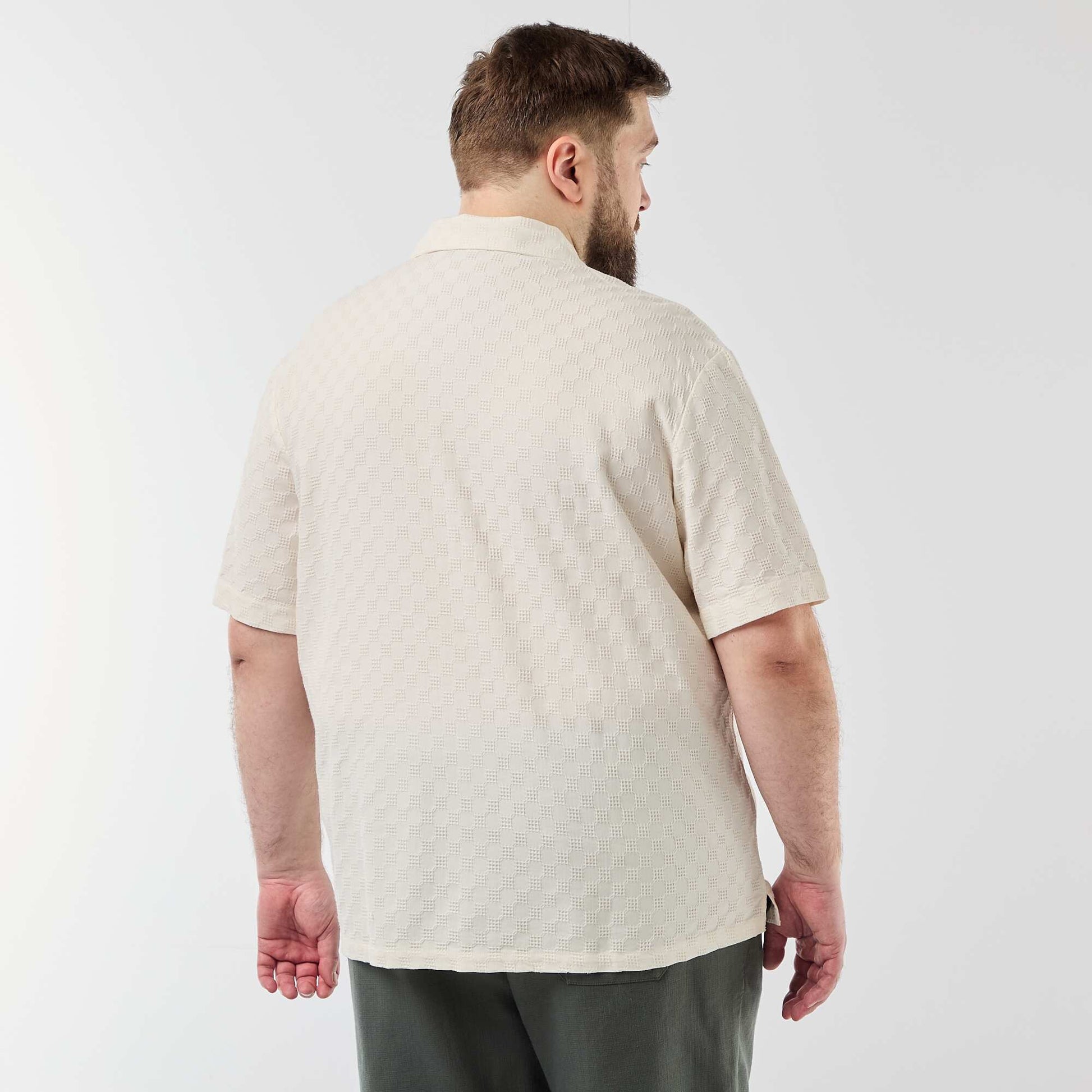 Chemise manches courtes en maille fantaisie BLANC