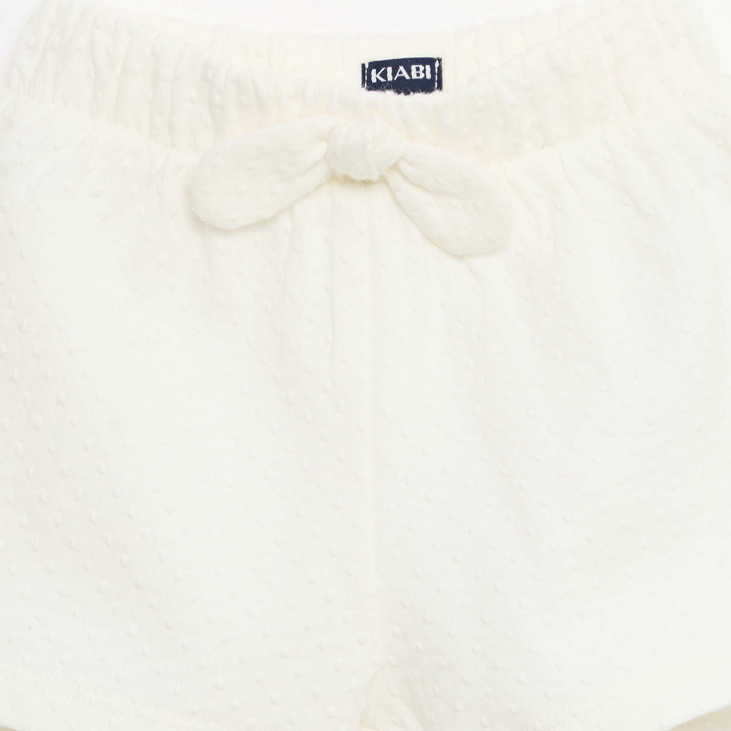 Short en maille jacquard uni avec nœud fantaisie BLANC