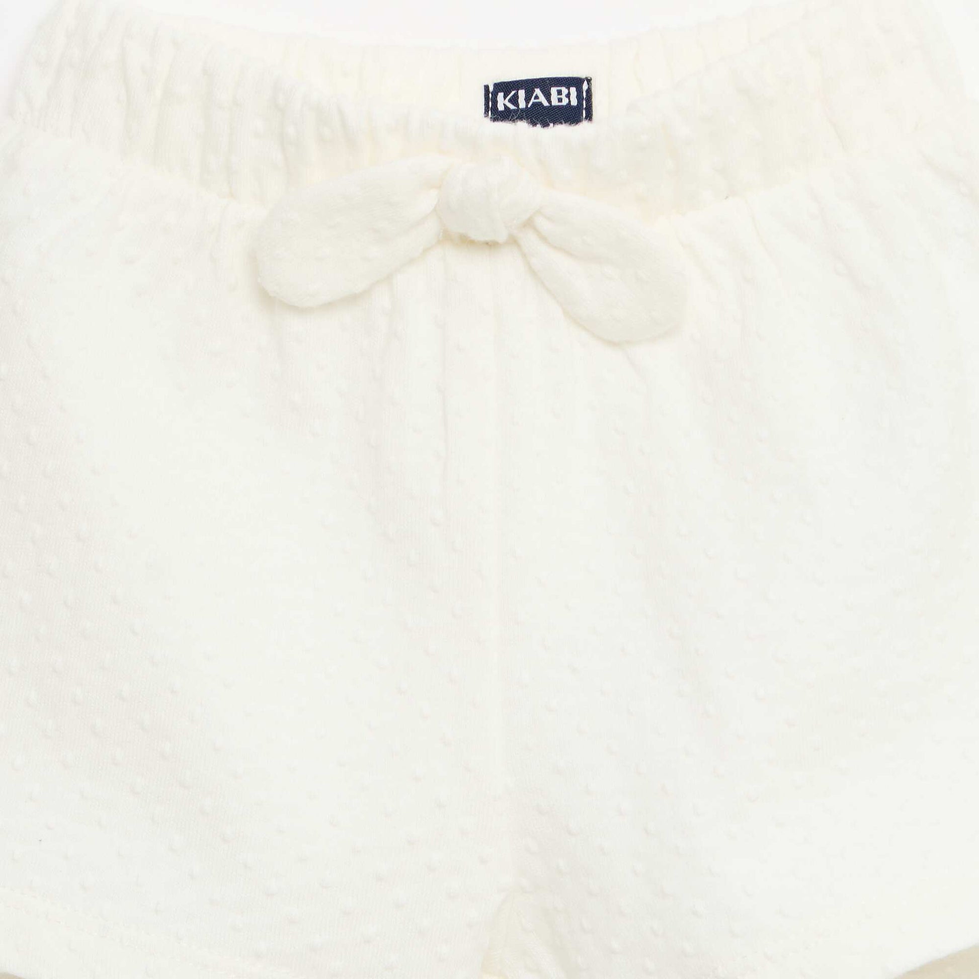 Short en maille jacquard uni avec nœud fantaisie BLANC