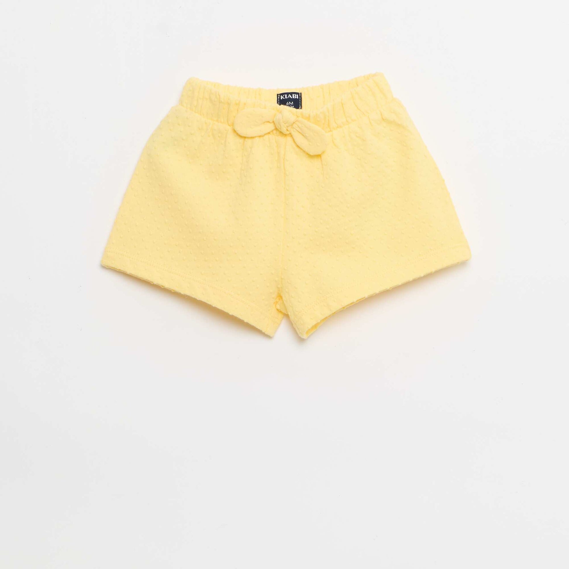 Short en maille jacquard uni avec nœud fantaisie JAUNE