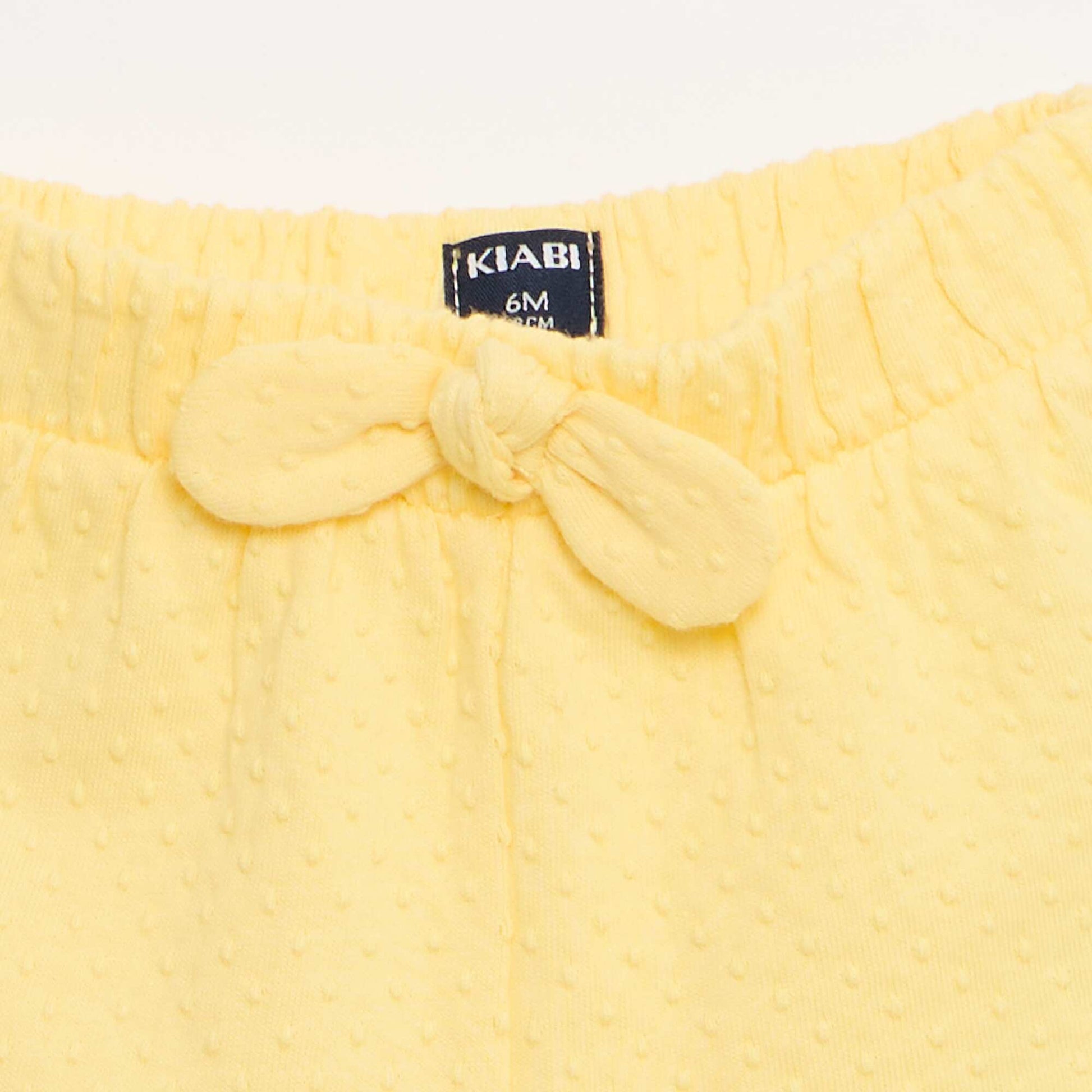 Short en maille jacquard uni avec nœud fantaisie JAUNE
