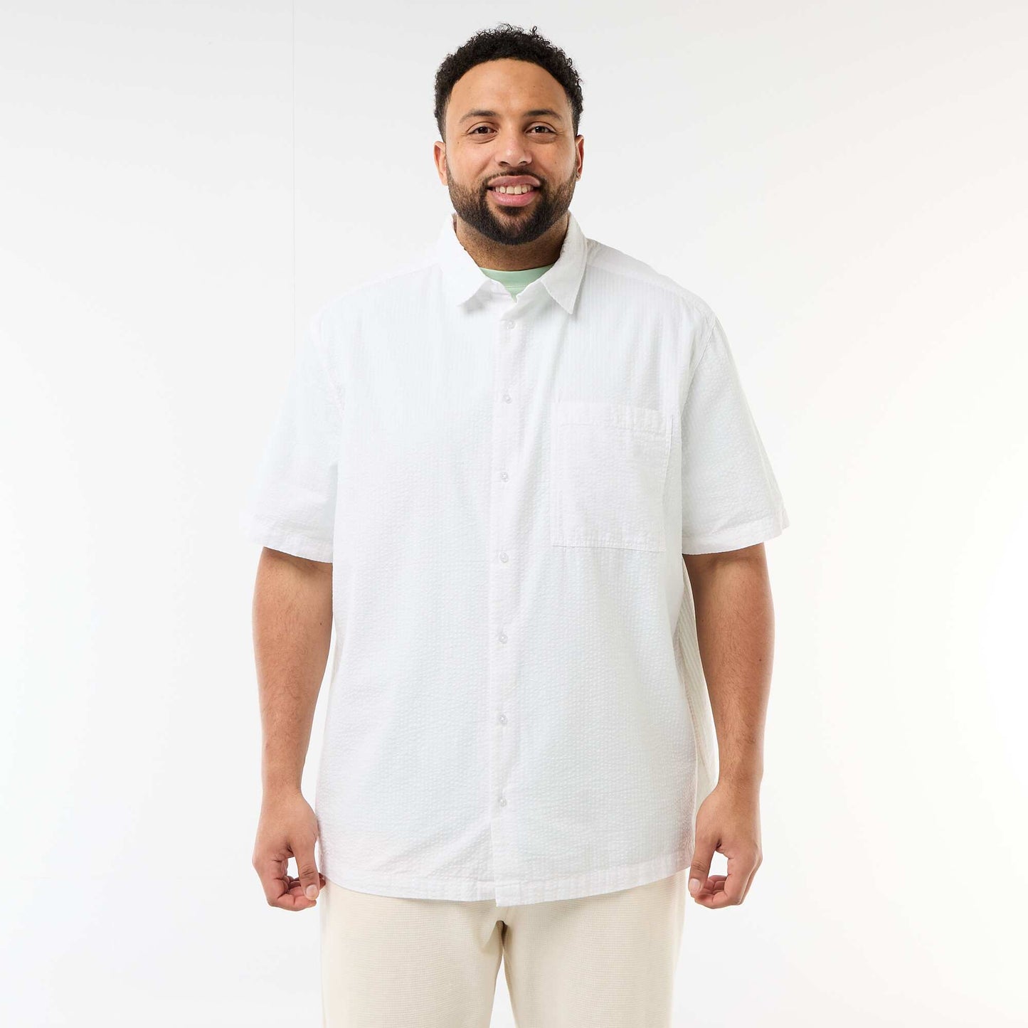 Chemise manches courtes en matière crépon BLANC