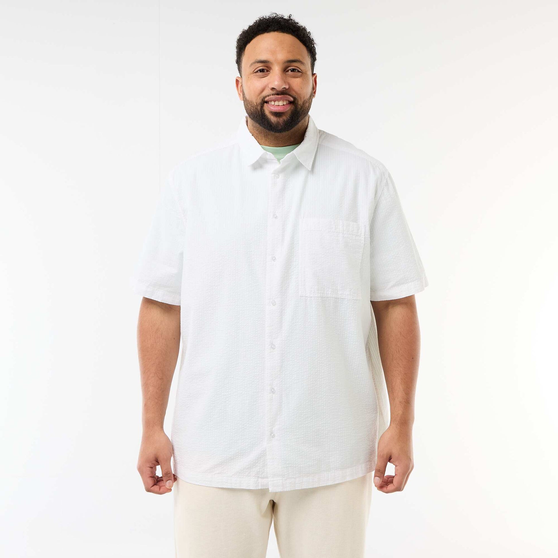Chemise manches courtes en matière crépon BLANC