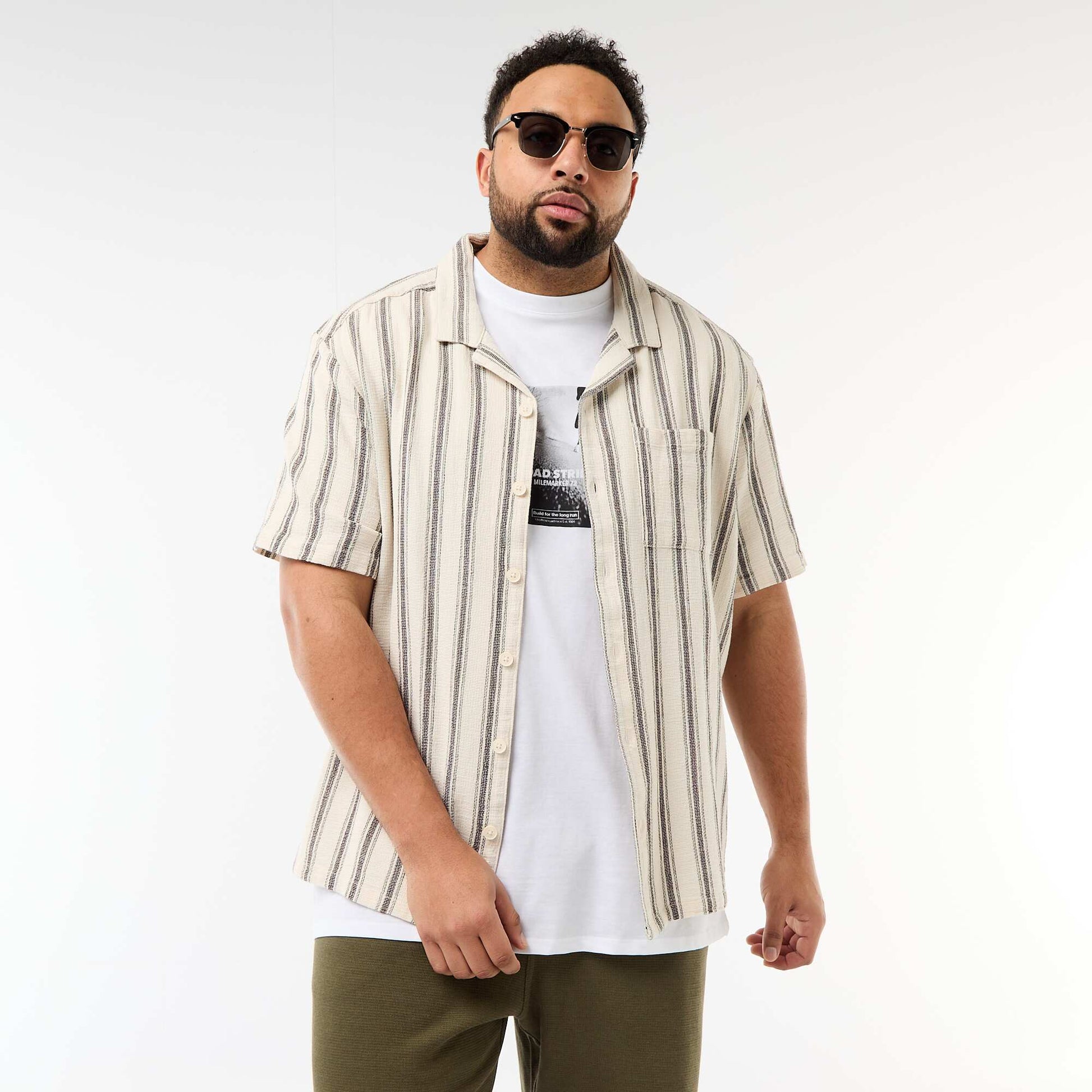 Chemise manches courtes rayée BLANC