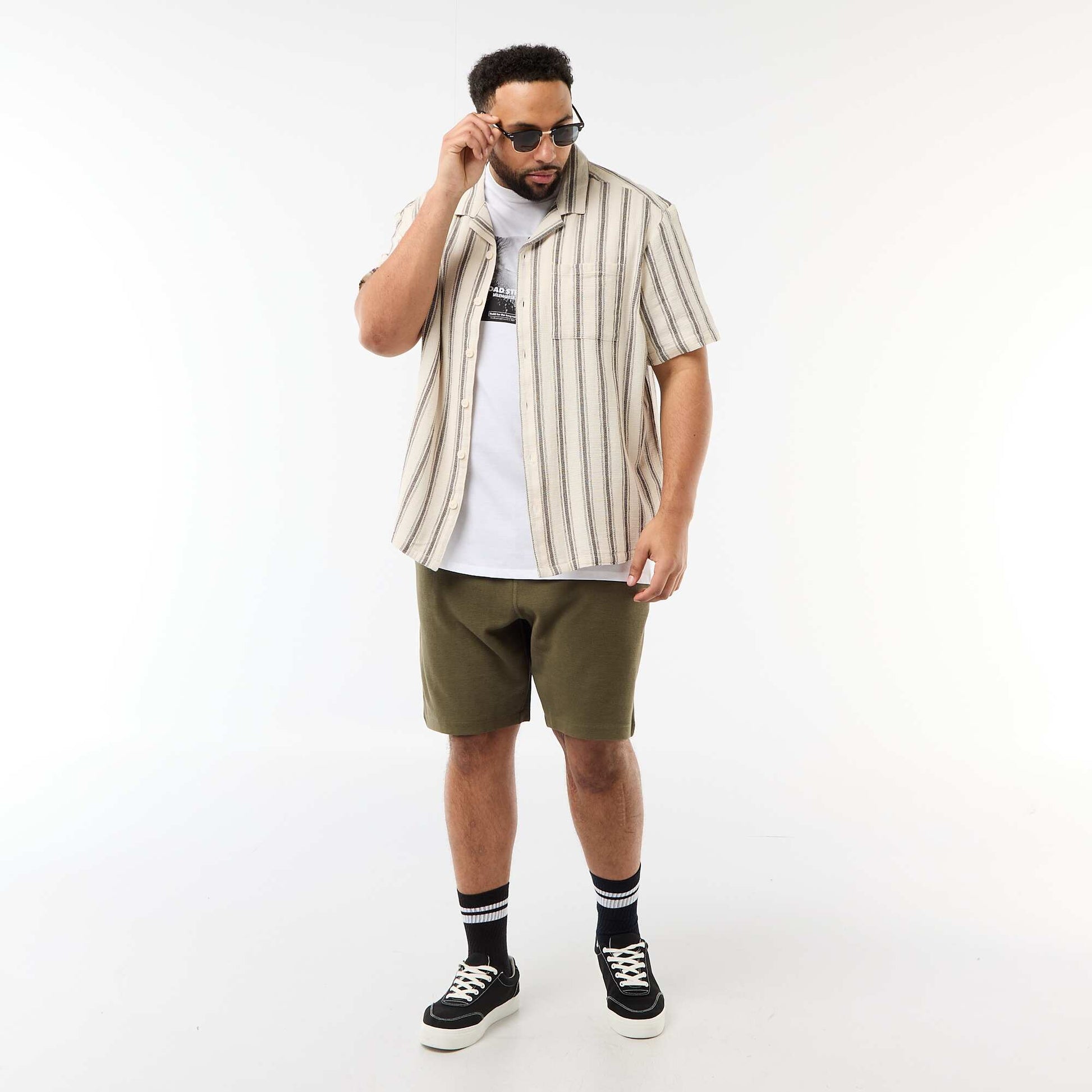 Chemise manches courtes rayée BLANC