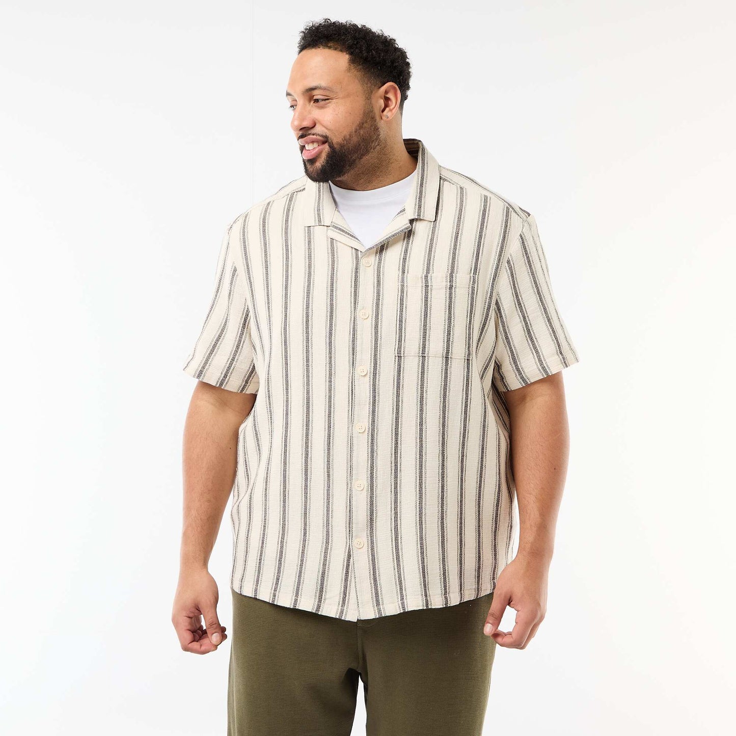 Chemise manches courtes rayée BLANC