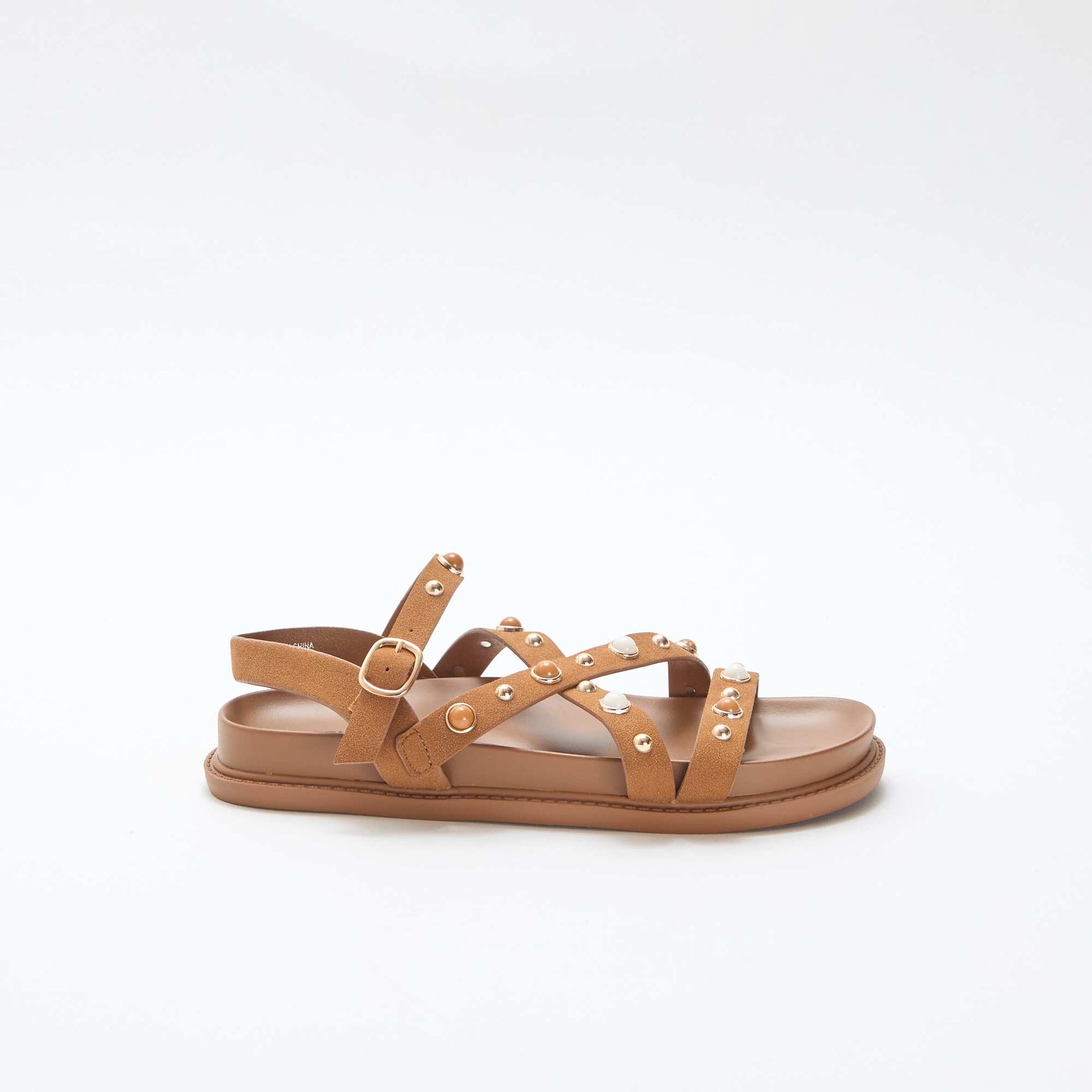 Paire de sandales à plateforme avec brides clous MARRON