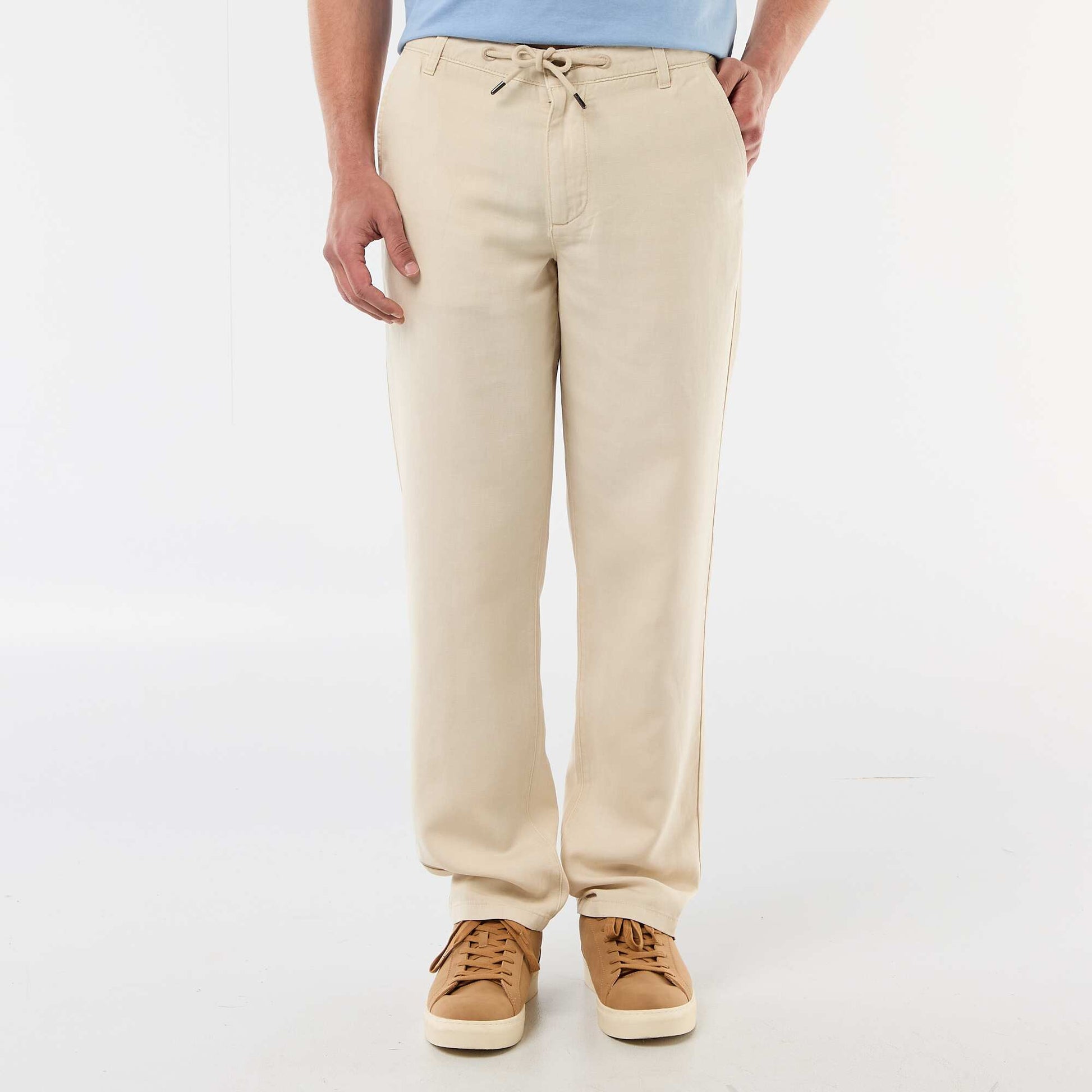 Pantalon uni en matière légère et douce BEIGE