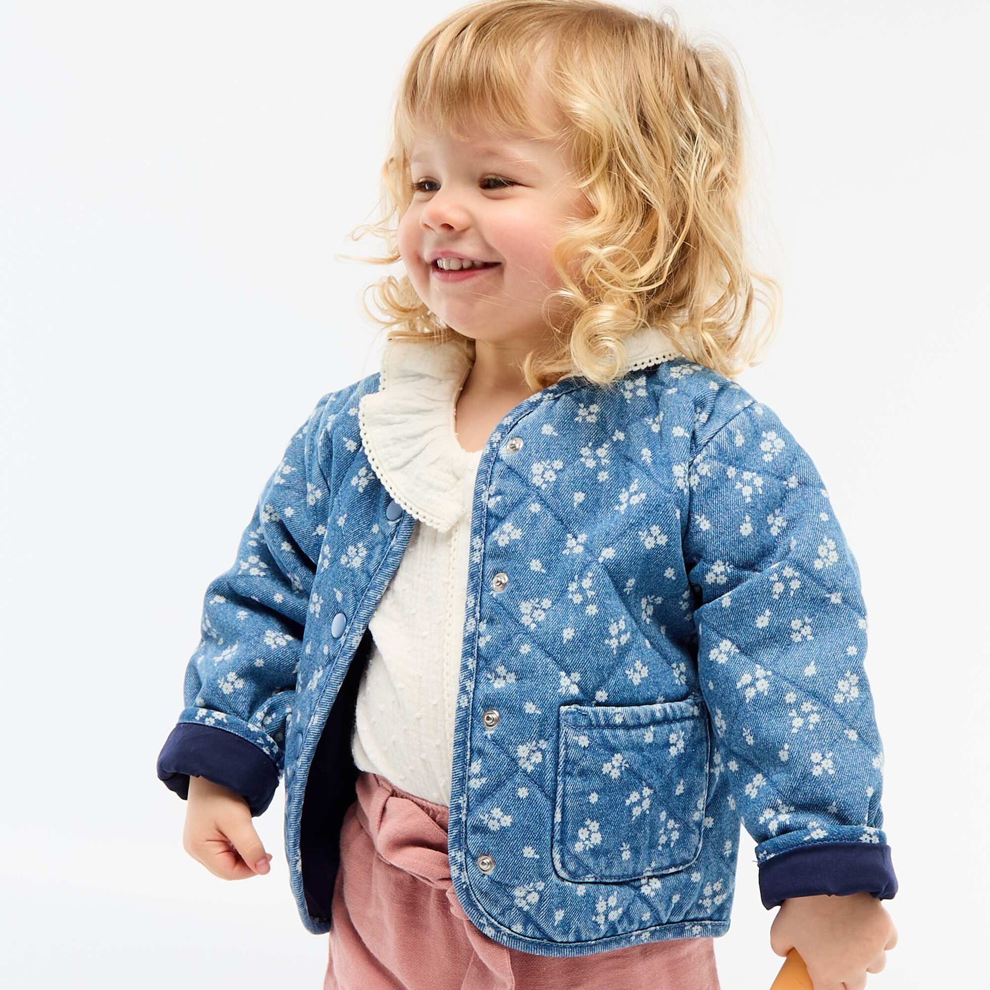 Veste matelassée en denim avec ouverture à pressions BLEU