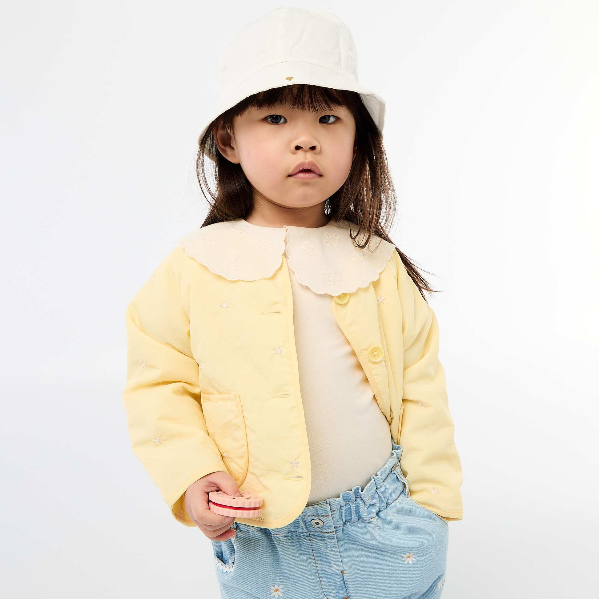 Veste matelassée col rond en tissu déperlant JAUNE